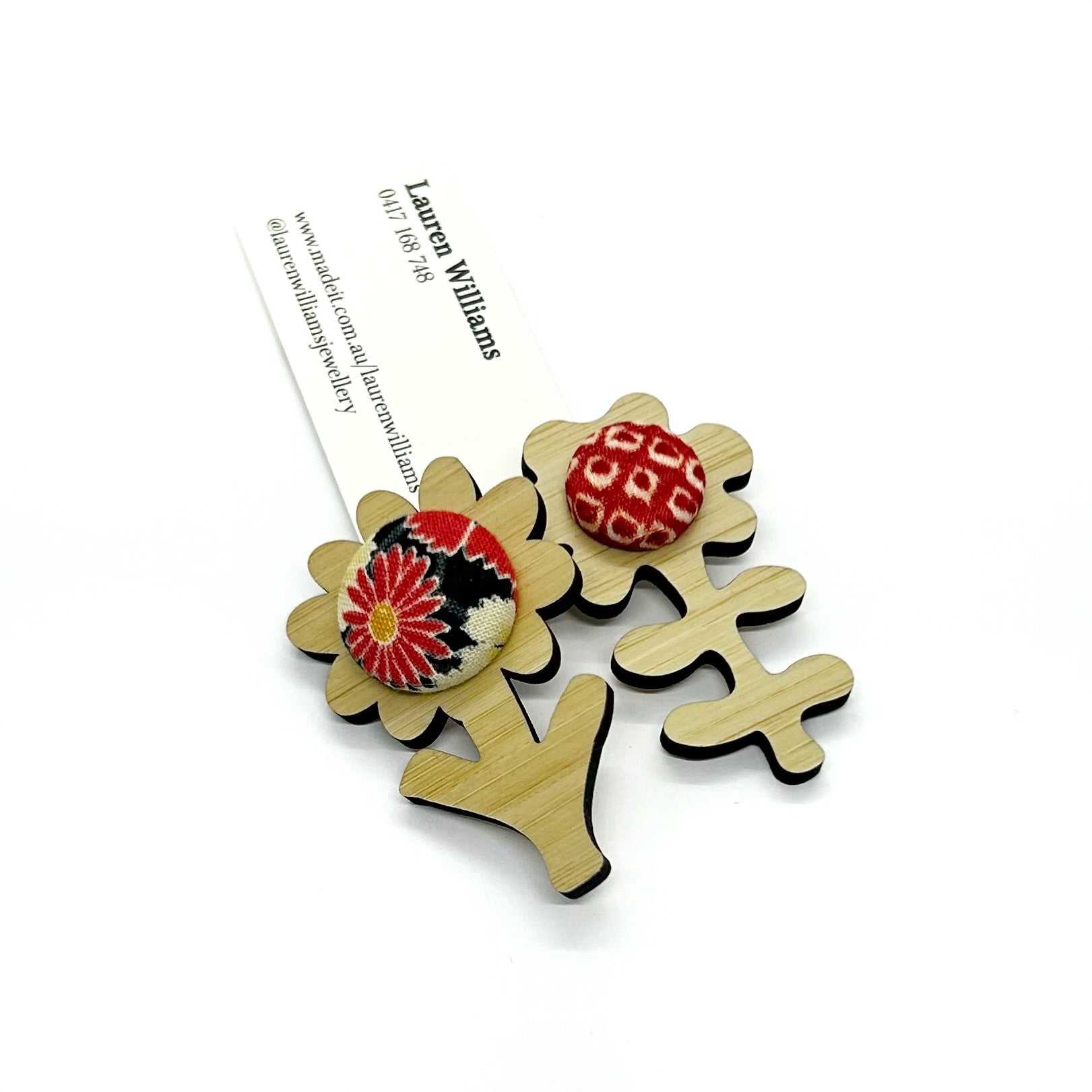Double Floral Brooch - Red