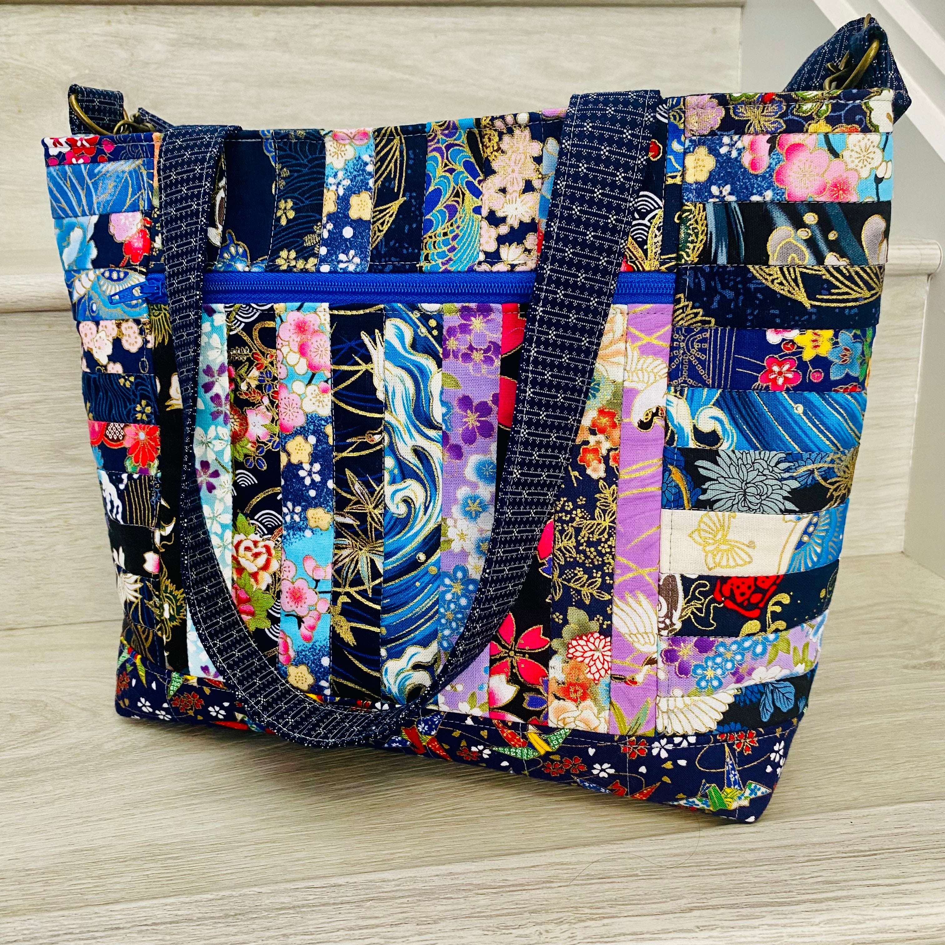 Midnight Sakura crossbody patchwork tote