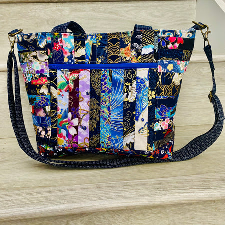 Midnight Sakura crossbody patchwork tote