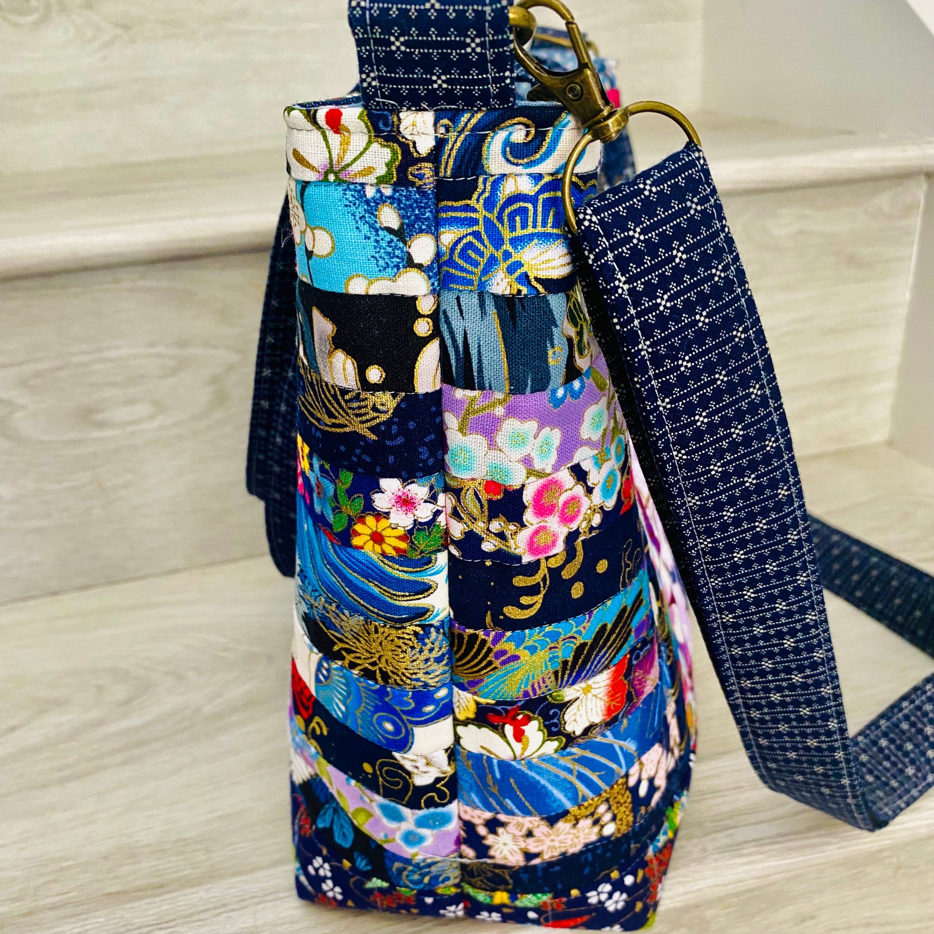 Midnight Sakura crossbody patchwork tote