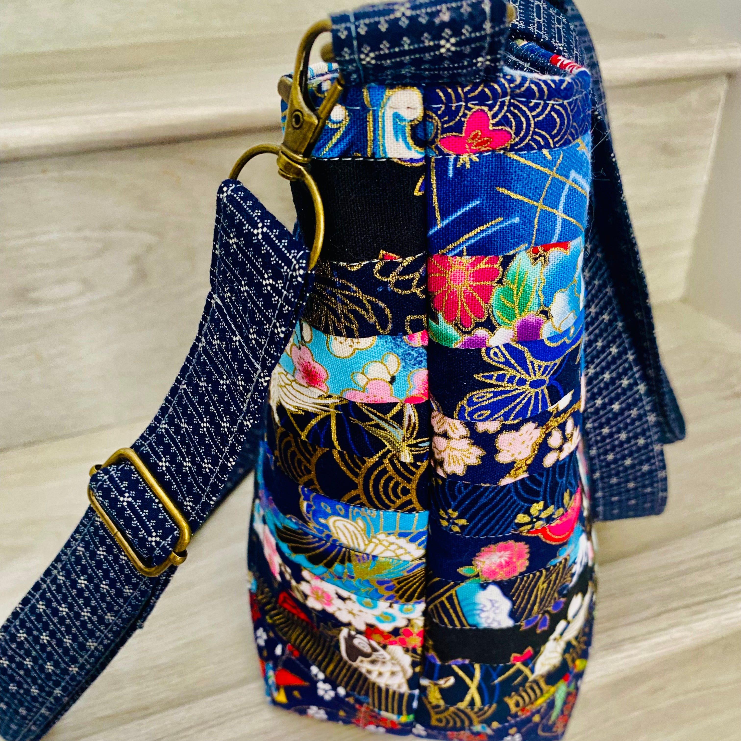 Midnight Sakura crossbody patchwork tote