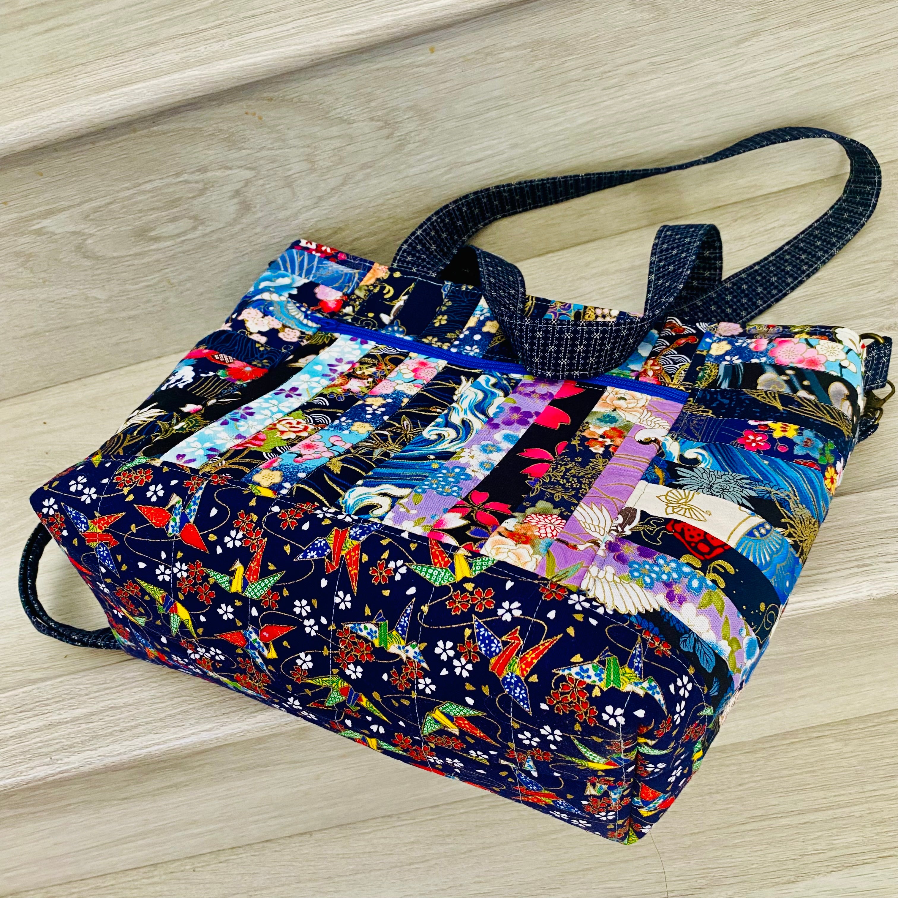 Midnight Sakura crossbody patchwork tote
