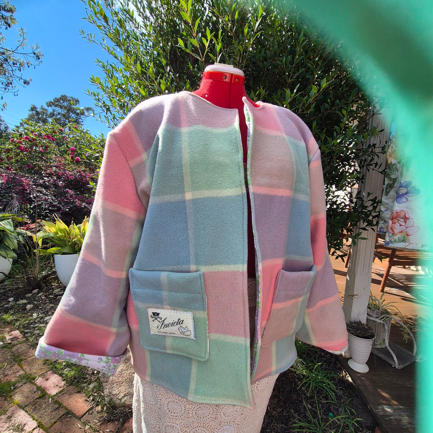 Upcycled woollen blanket jacket Pink size 14