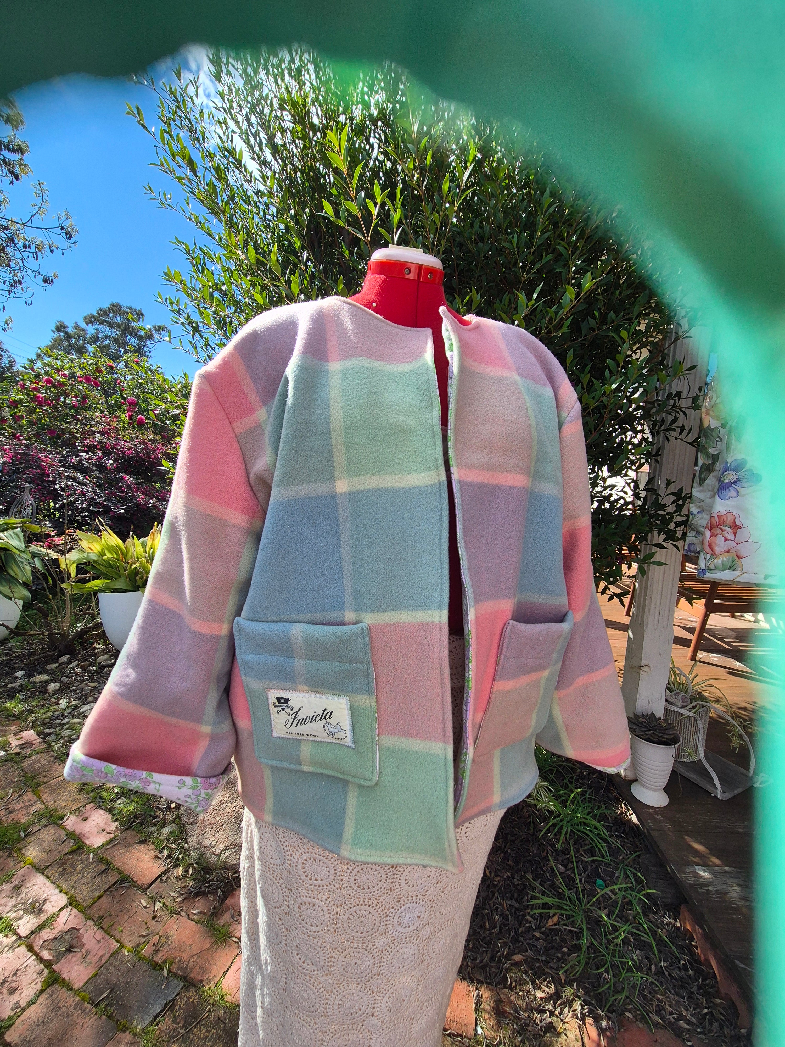 Upcycled woollen blanket jacket Pink size 14