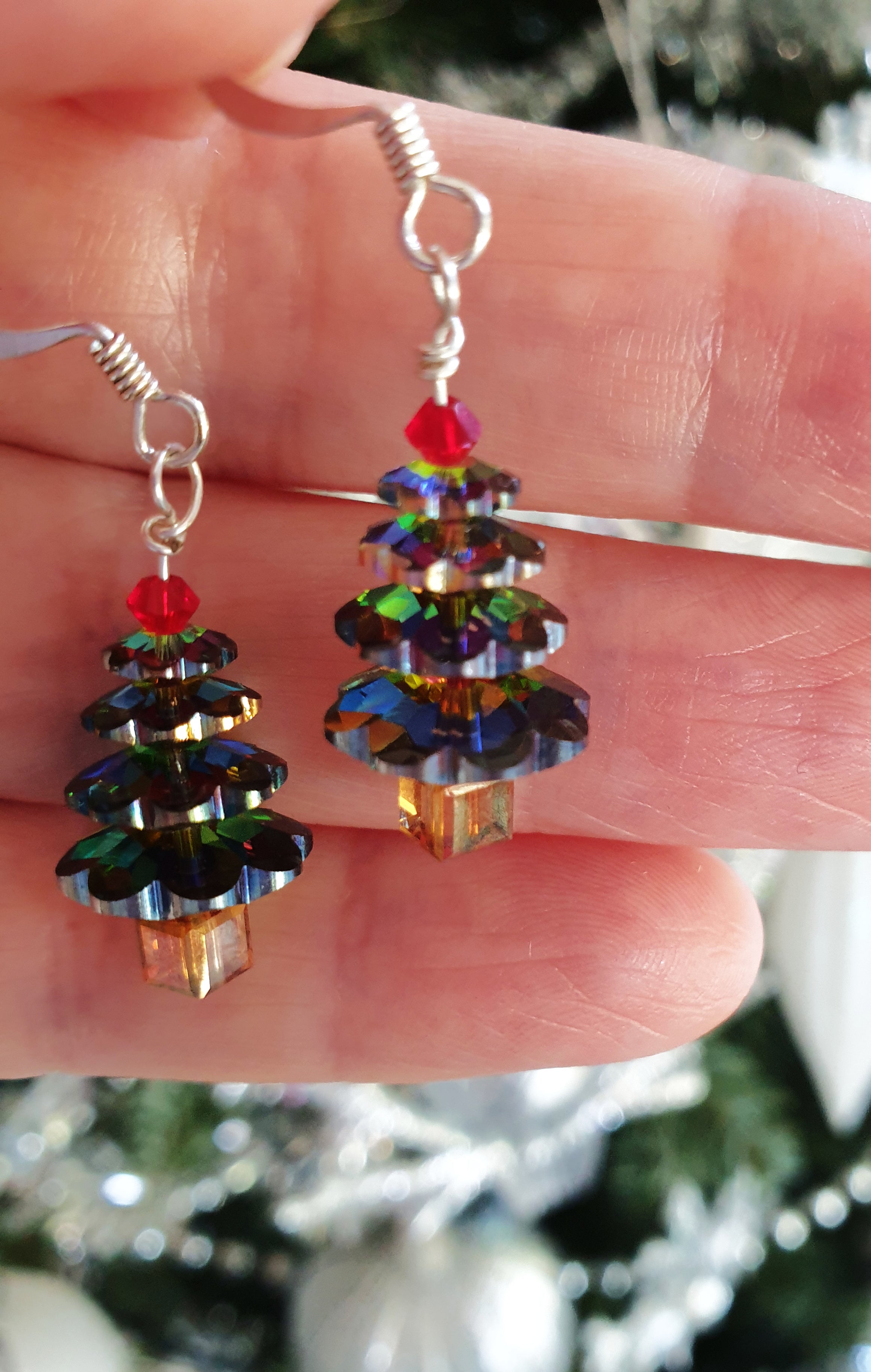Sparkly Crystal Christmas Tree Earrings