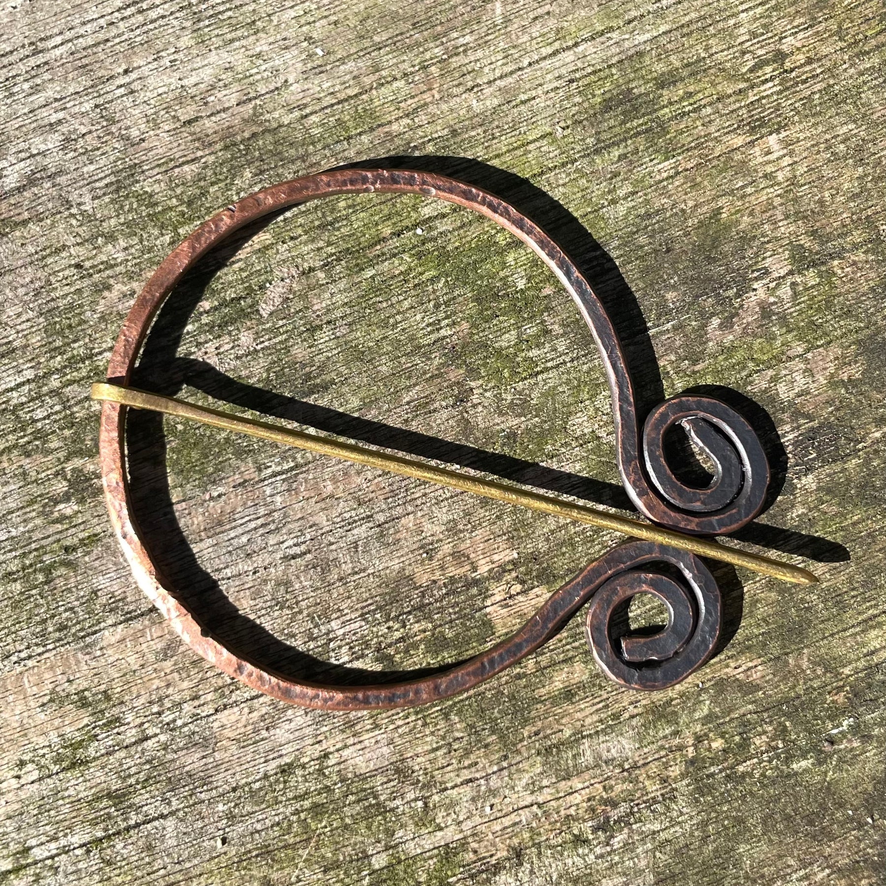 Copper and brass scarf brooch