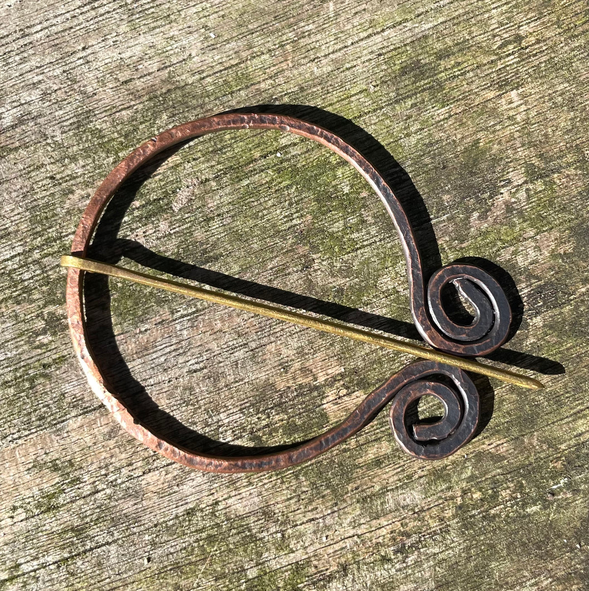 Copper and brass scarf brooch