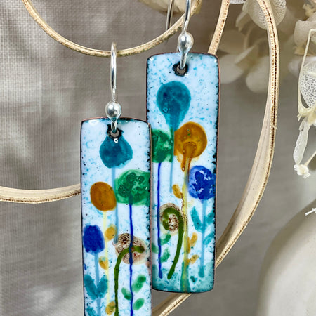 Field of flowers. Enamel earrings. Handmade