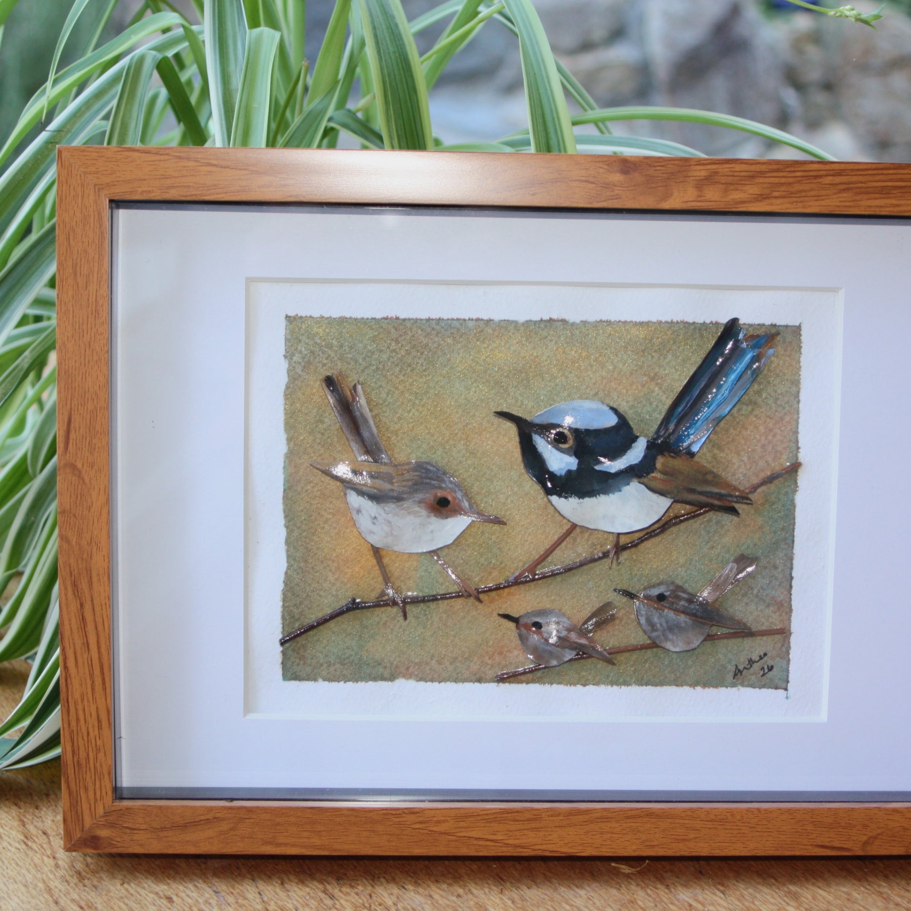 Fairy Blue Wren Family Original Artwork