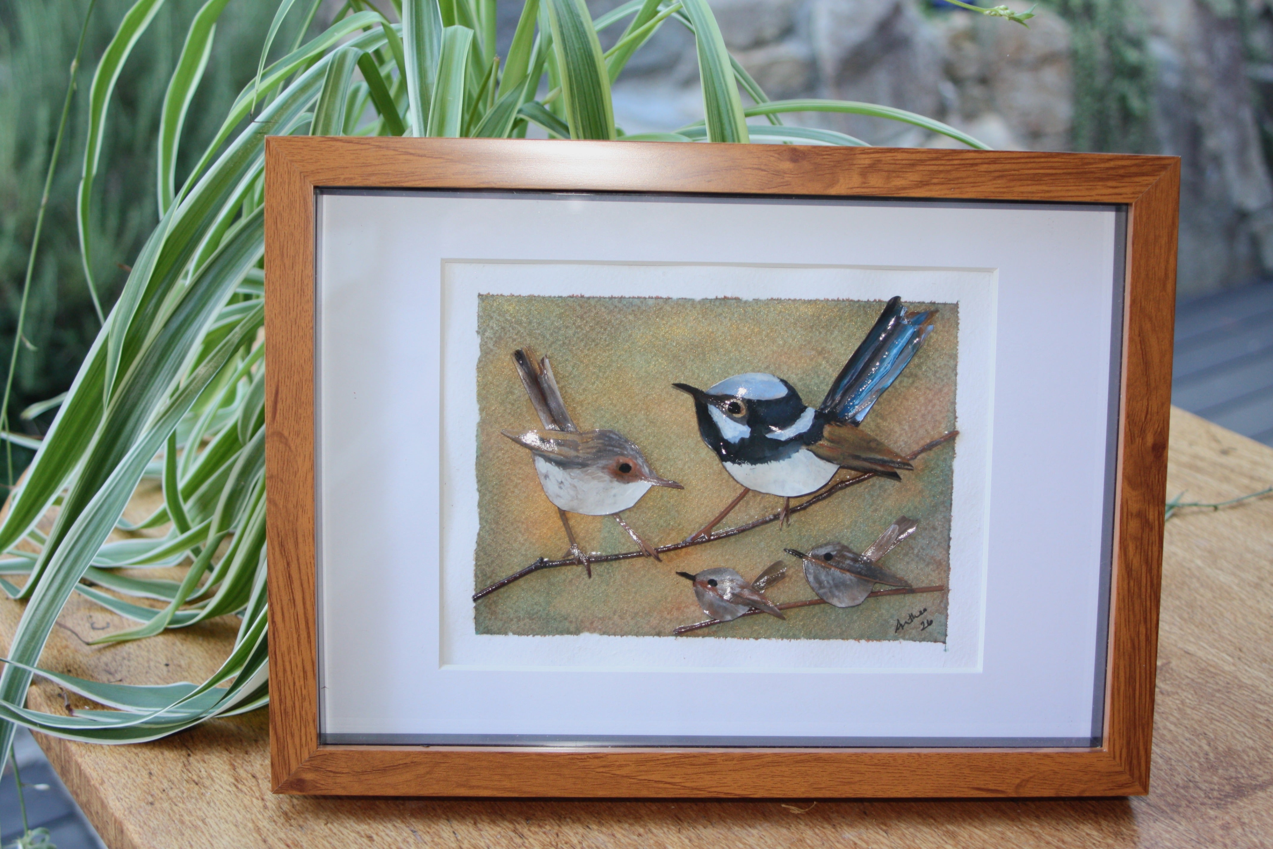 Fairy Blue Wren Family Original Artwork