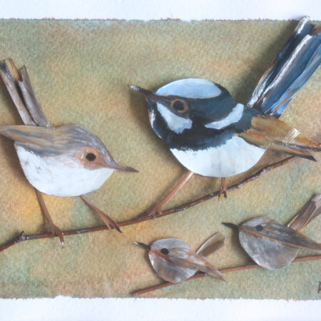 Fairy Blue Wren Family Original Artwork