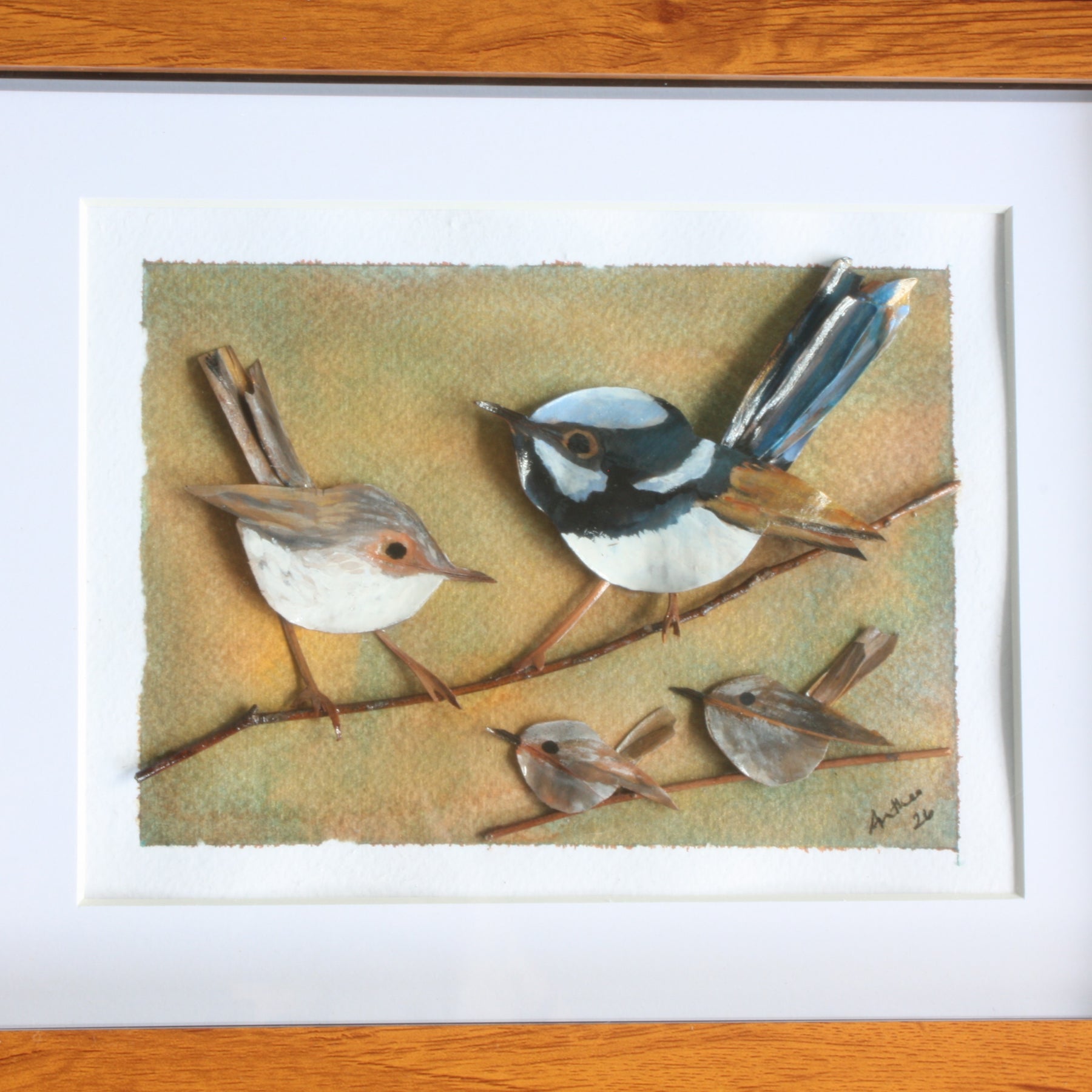Fairy Blue Wren Family Original Artwork