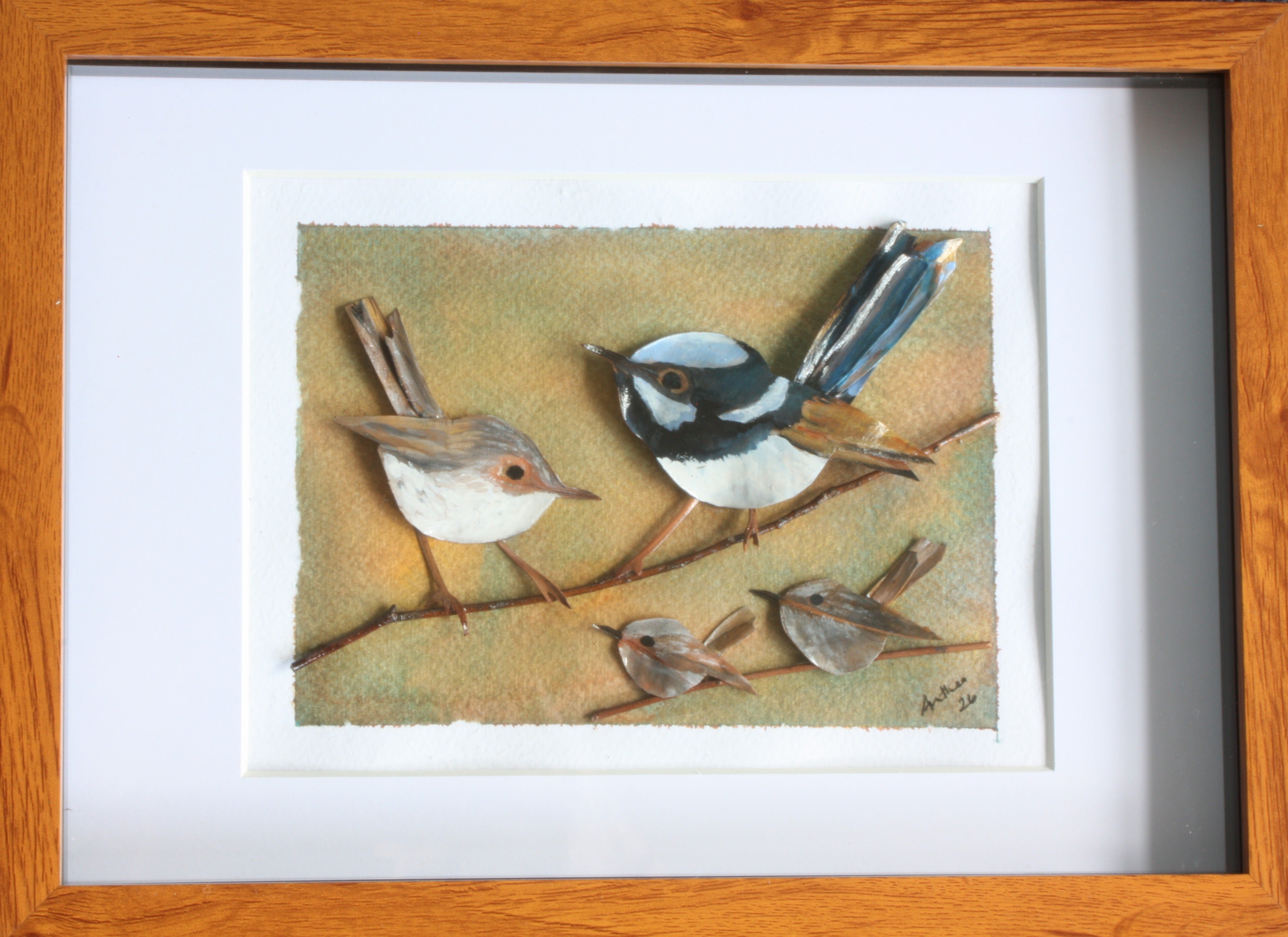 Fairy Blue Wren Family Original Artwork