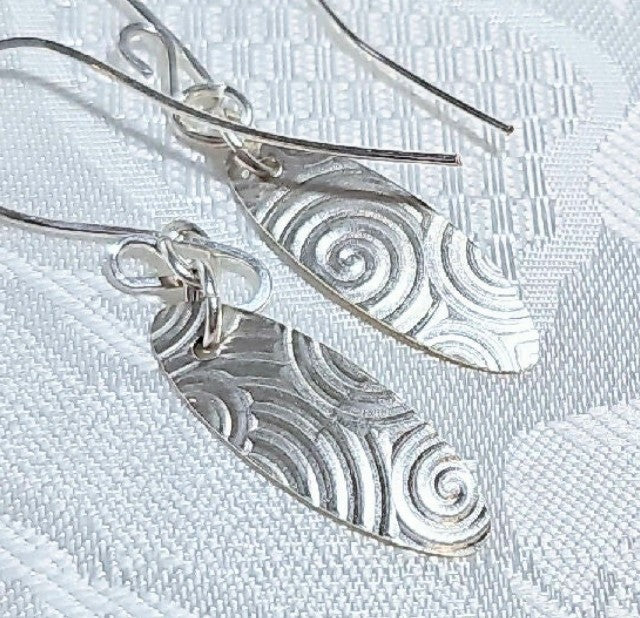 Fine Silver Embossed Disc Earrings #3 FREE POST