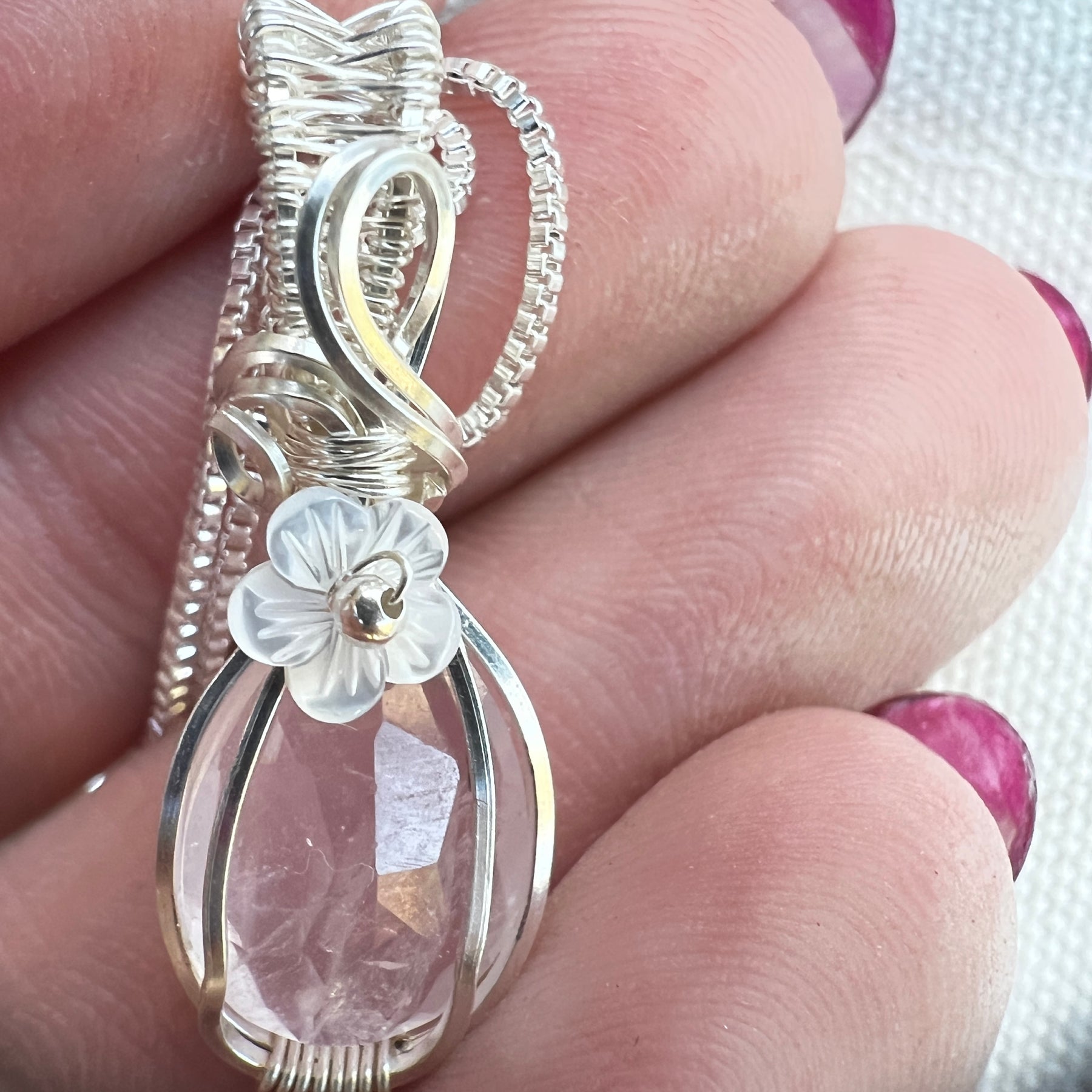 Handmade Wire-wrapped Rose Quartz Necklace - Mother's Day Mini Pendant