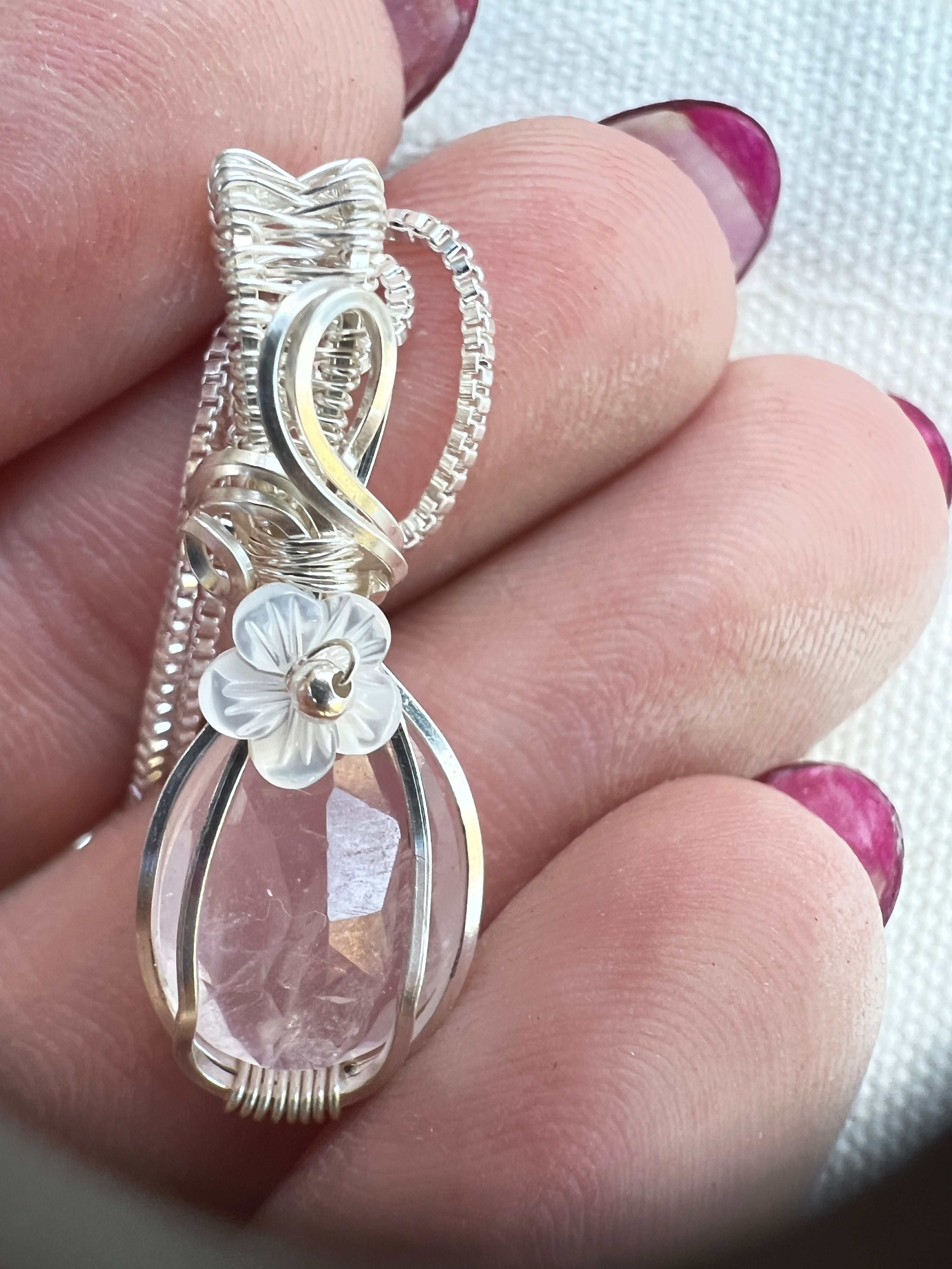 Handmade Wire-wrapped Rose Quartz Necklace - Mother's Day Mini Pendant
