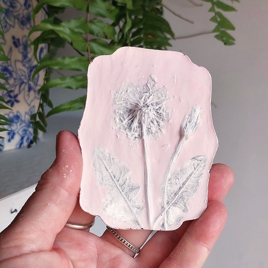 Hand-pressed Dandelion Wall Art | Floral Bas-Relief Plaster Plaque