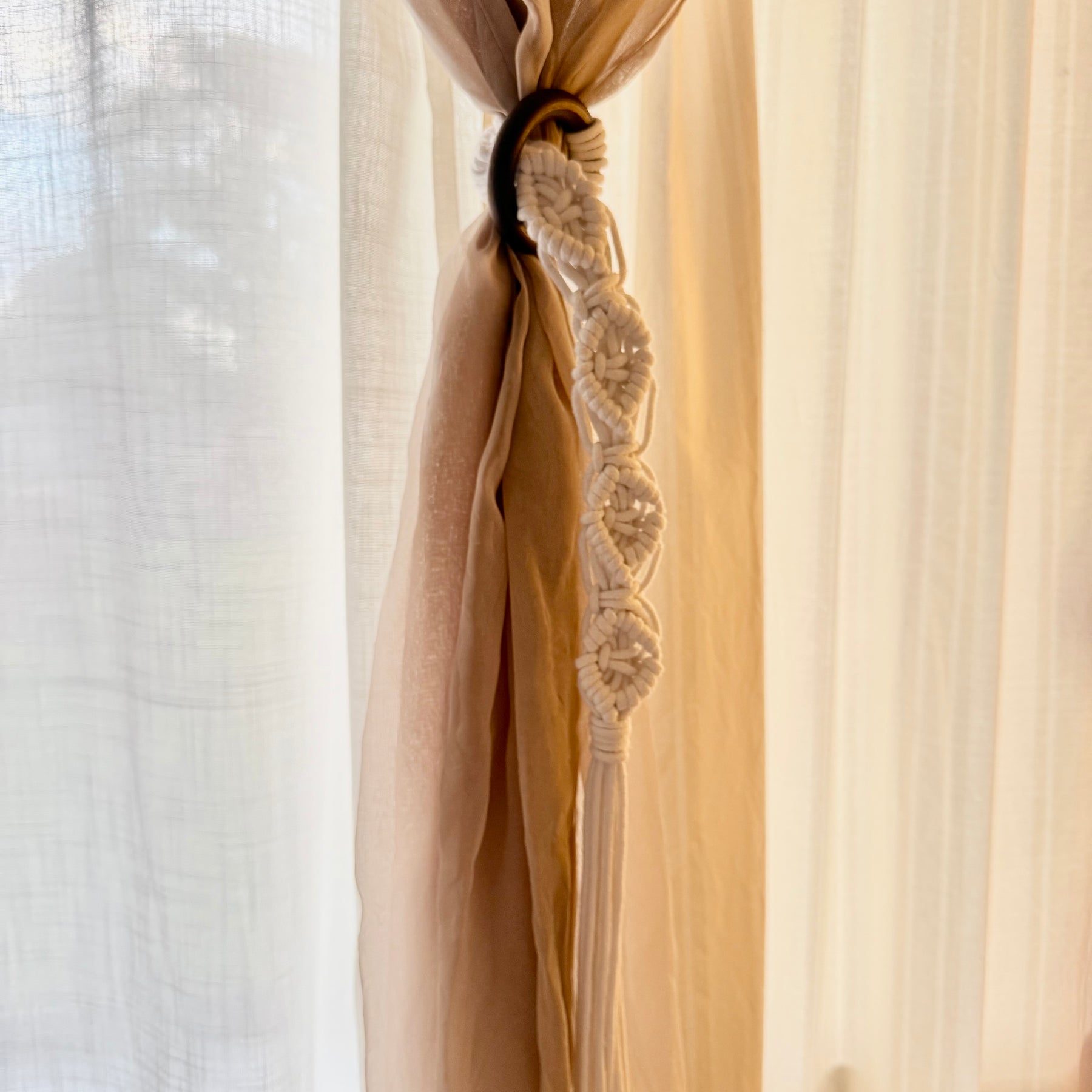 Handmade White Macramé Curtain Tie Backs – Pair