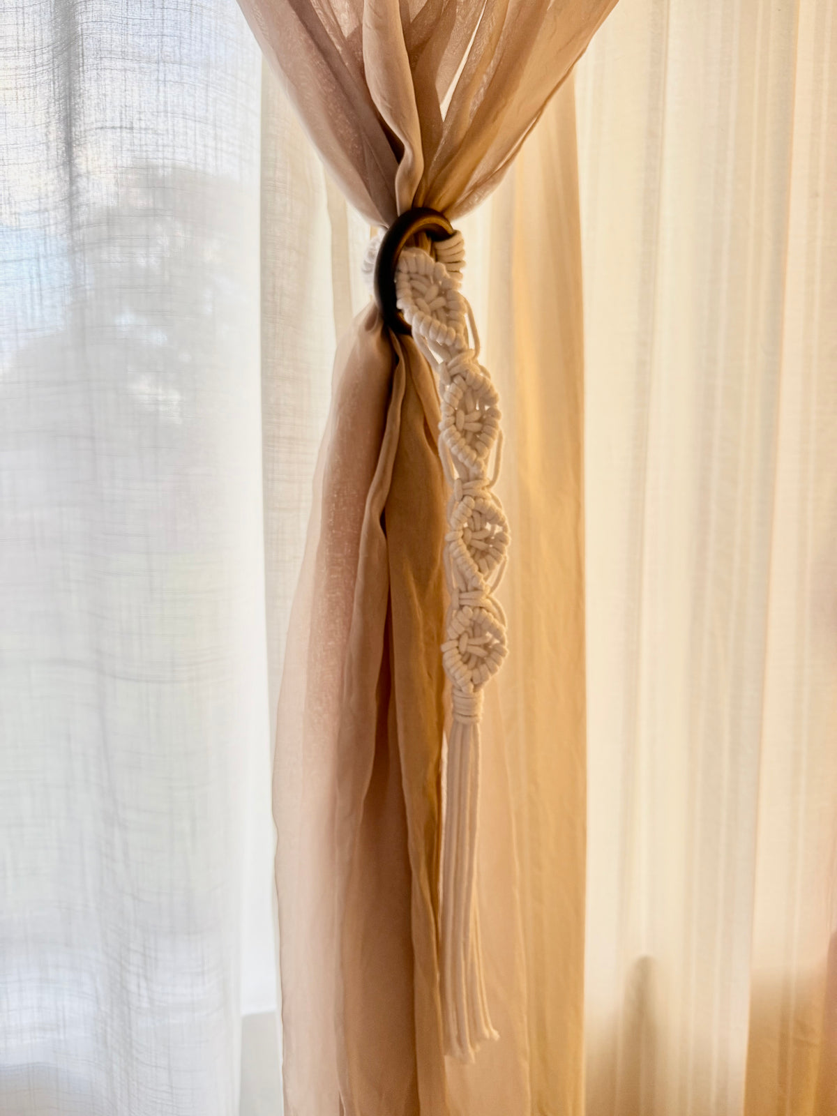 Handmade White Macramé Curtain Tie Backs – Pair