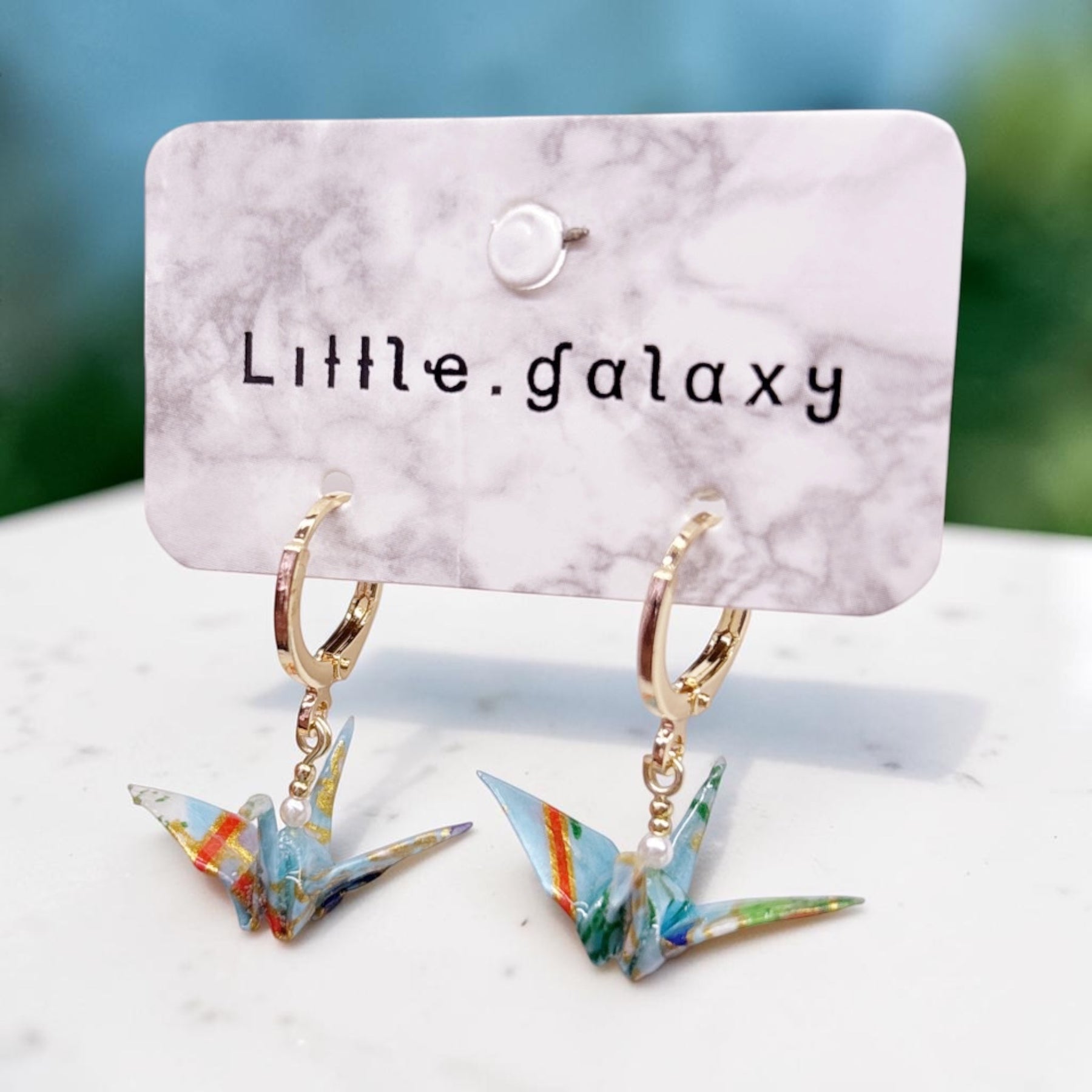 Handmade paper origami mini pearl crane earrings / ear clip on / 14k gold hoop