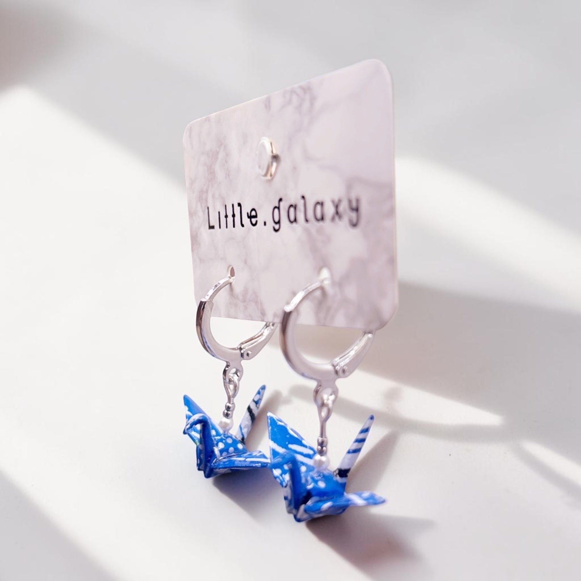Handmade paper origami mini pearl crane earrings / ear clip on / 14k gold hoop