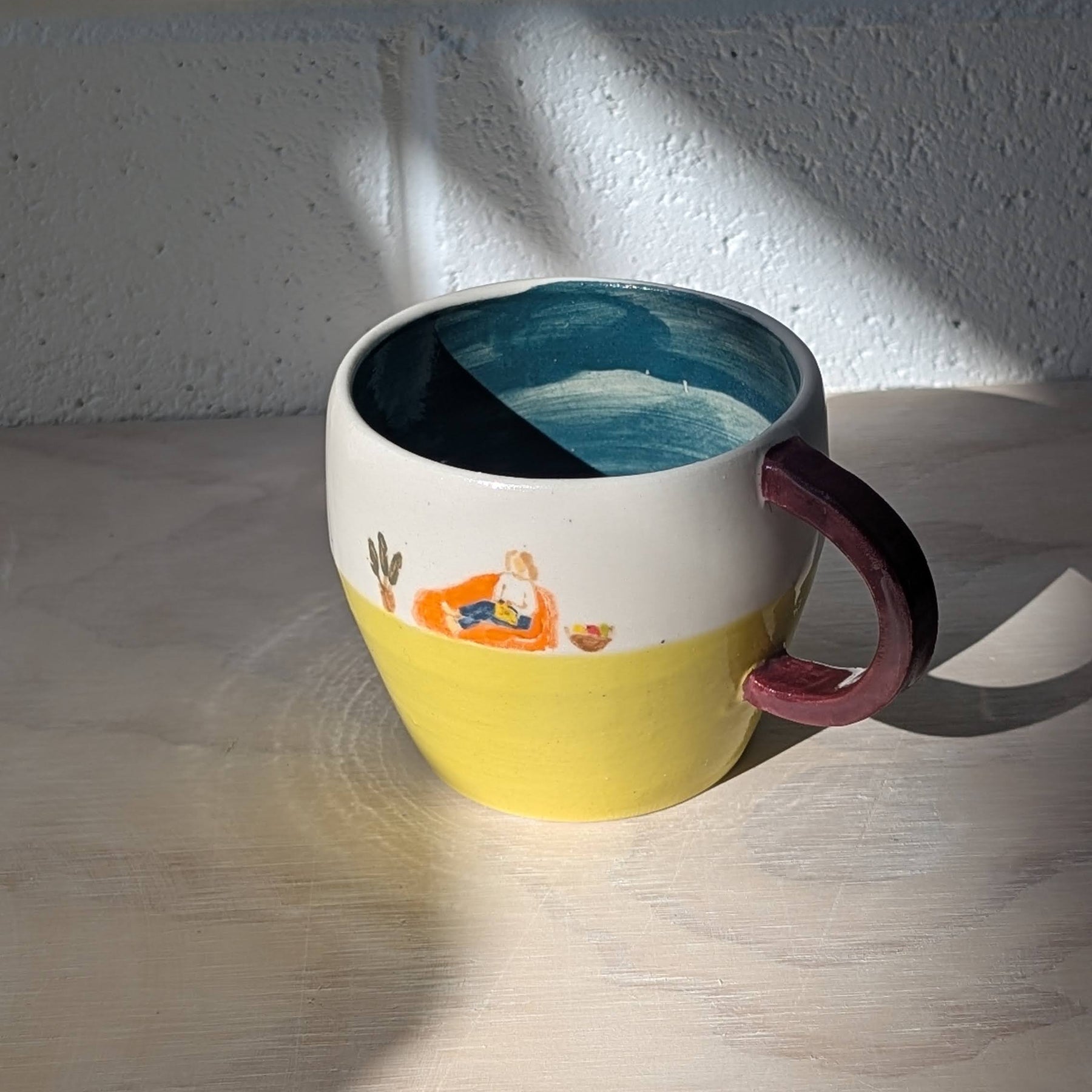Ceramic handpainted "Crocheting Lady" Mug