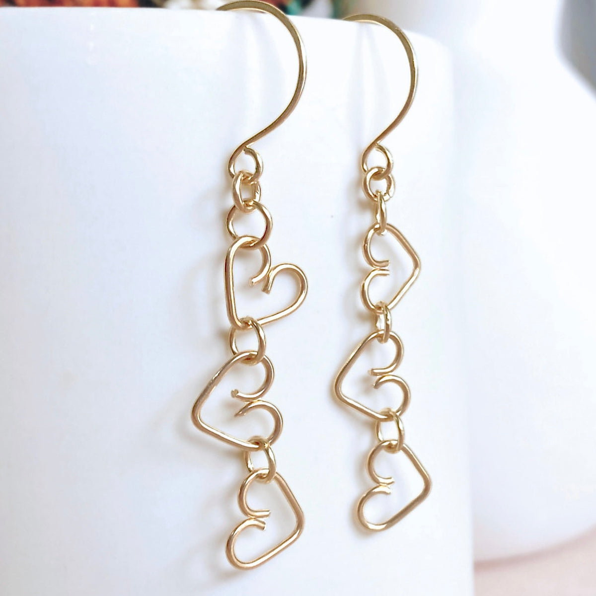 Chain of Hearts dangle earrings  | Sterling silver or Gold-filled | Birthday Valentine Anniversary gift