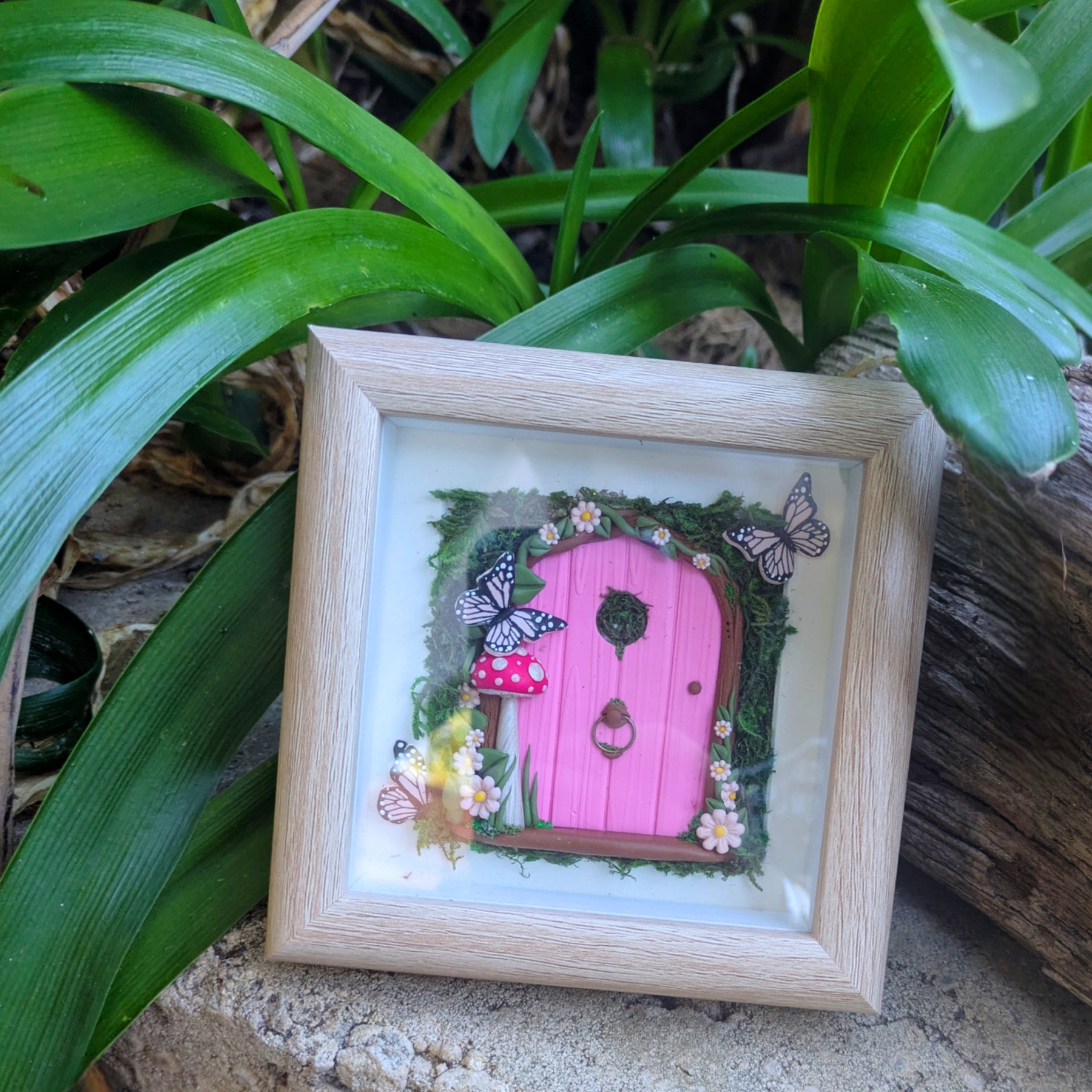 Pink Woodland Hand Sculpted Fairy Door in Shadow