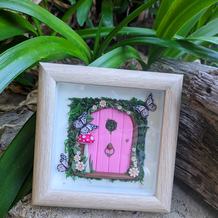 Pink Woodland Hand Sculpted Fairy Door in Shadow