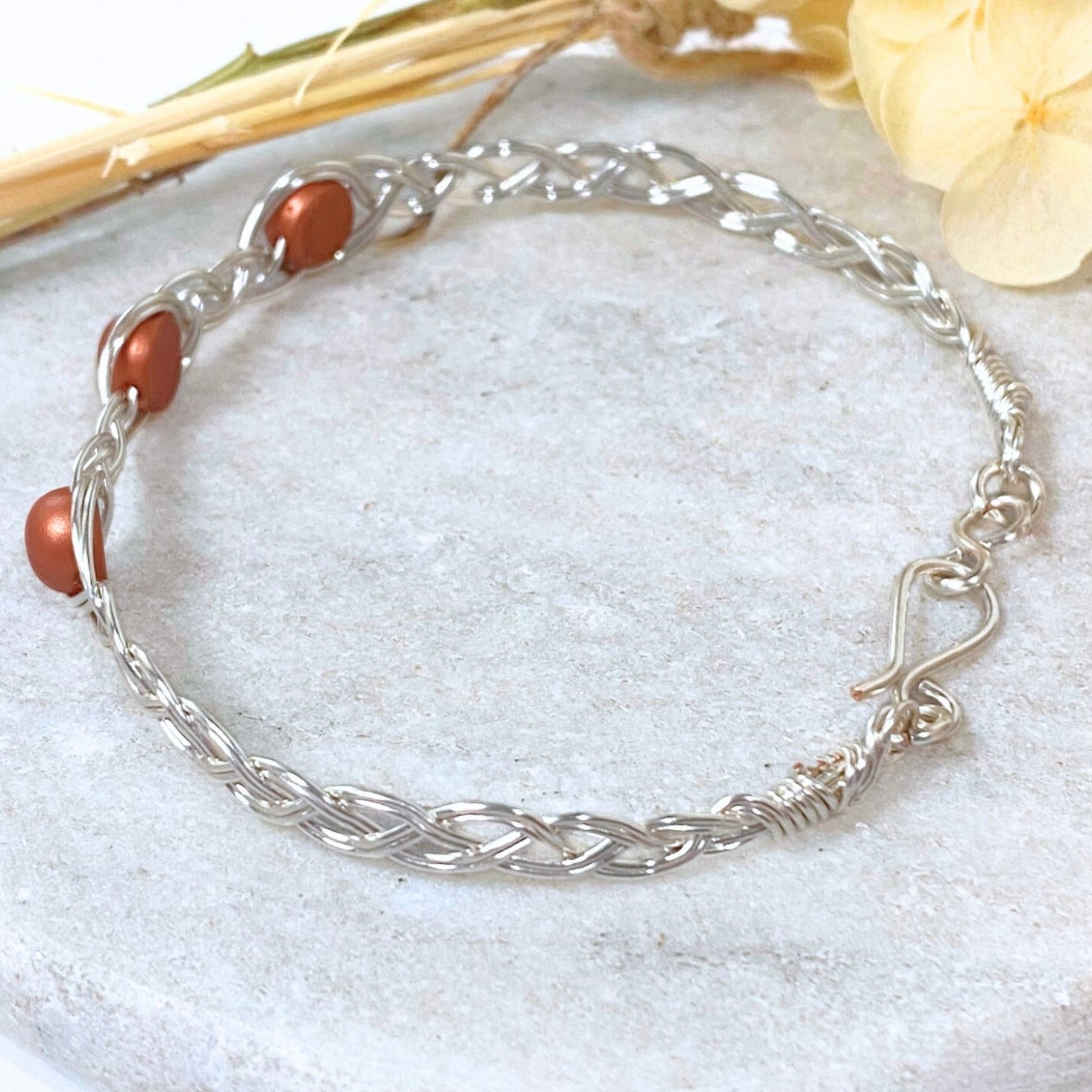Braided silver wire bracelet | Beaded | Mythical-inspired jewellery
