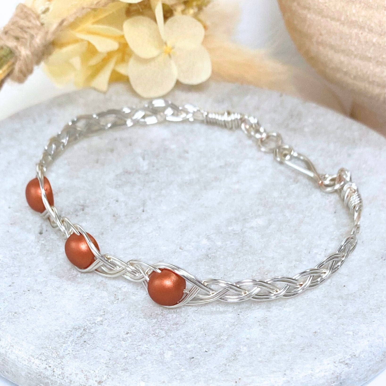 Braided silver wire bracelet | Beaded | Mythical-inspired jewellery