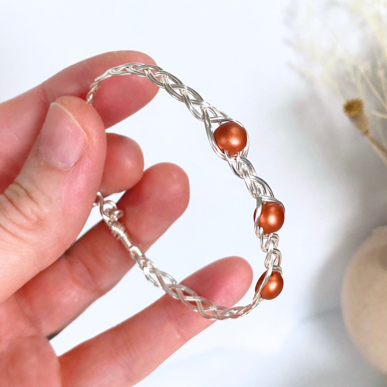Braided silver wire bracelet | Beaded | Mythical-inspired jewellery