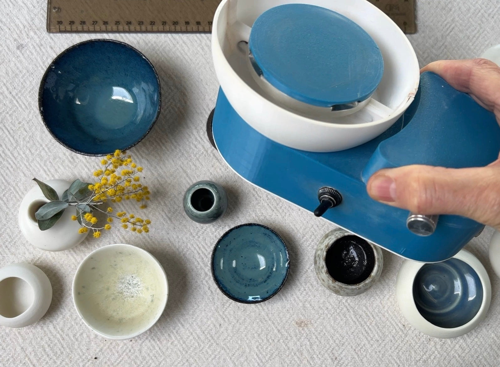 'Terra' small wheel thrown bowl in ocean glaze
