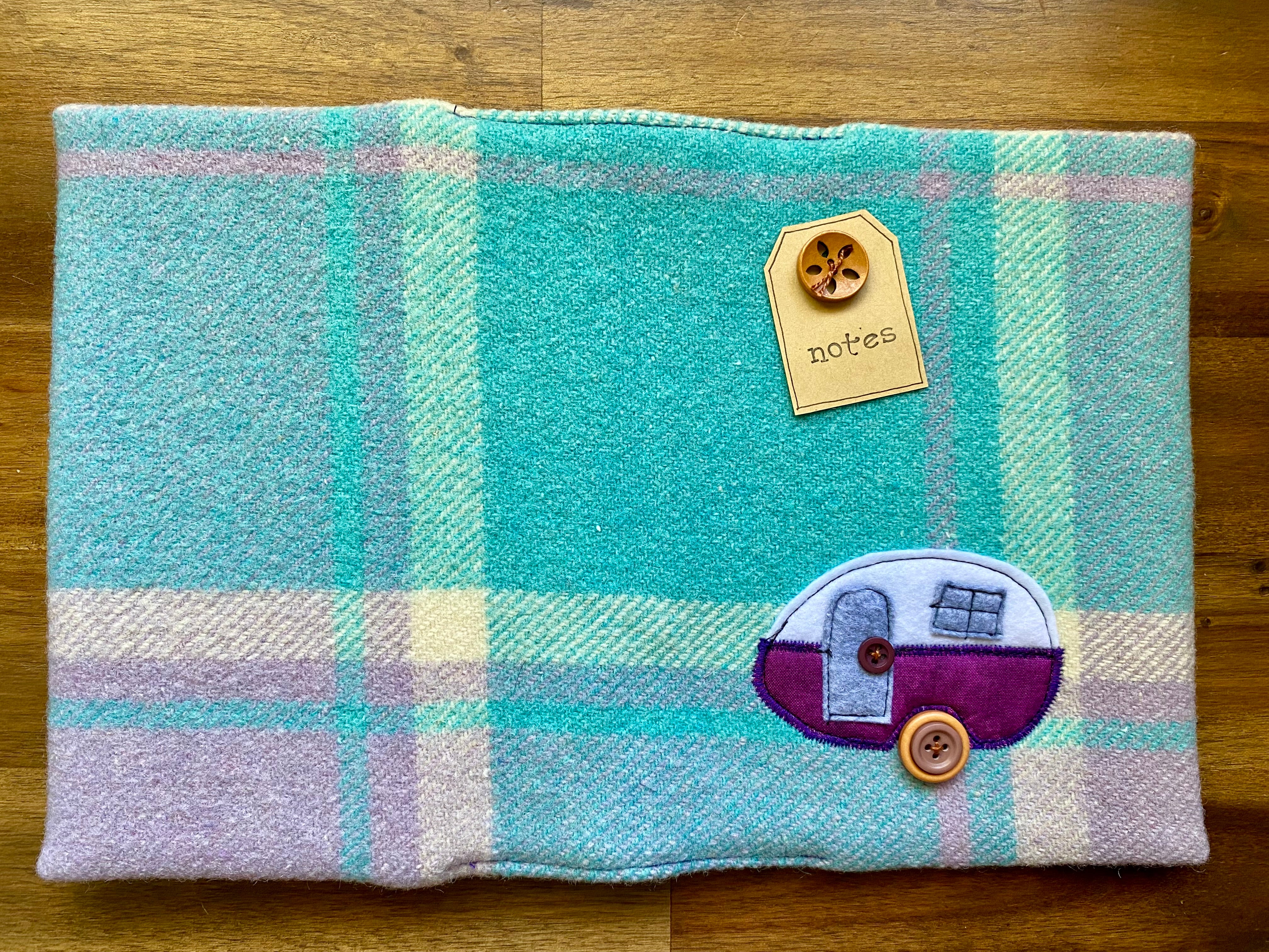 A5 Upcycled Notebook Caravan - blue/mauve