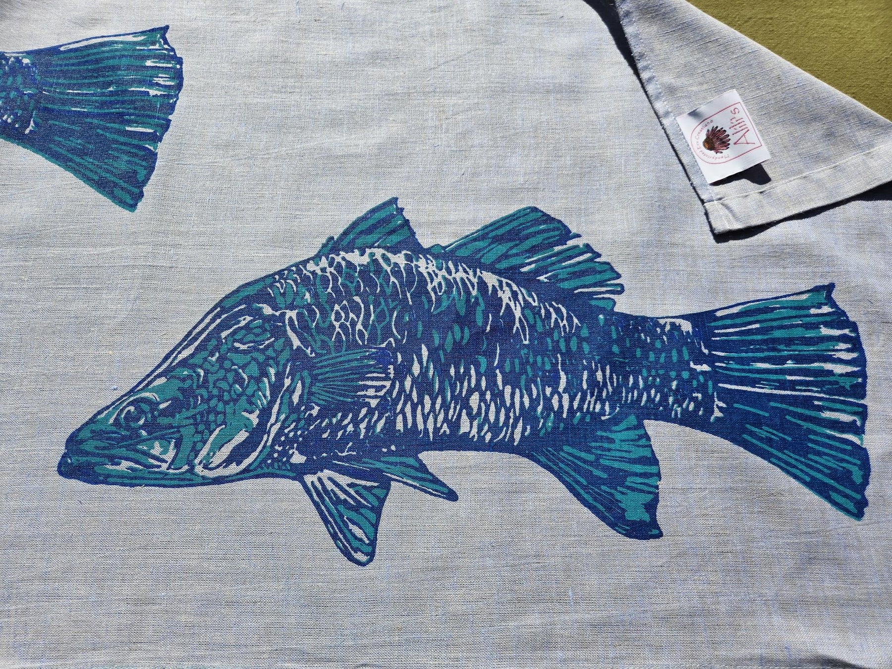 Hand Screen Printed Linen Table Runners-Australian Barramundi