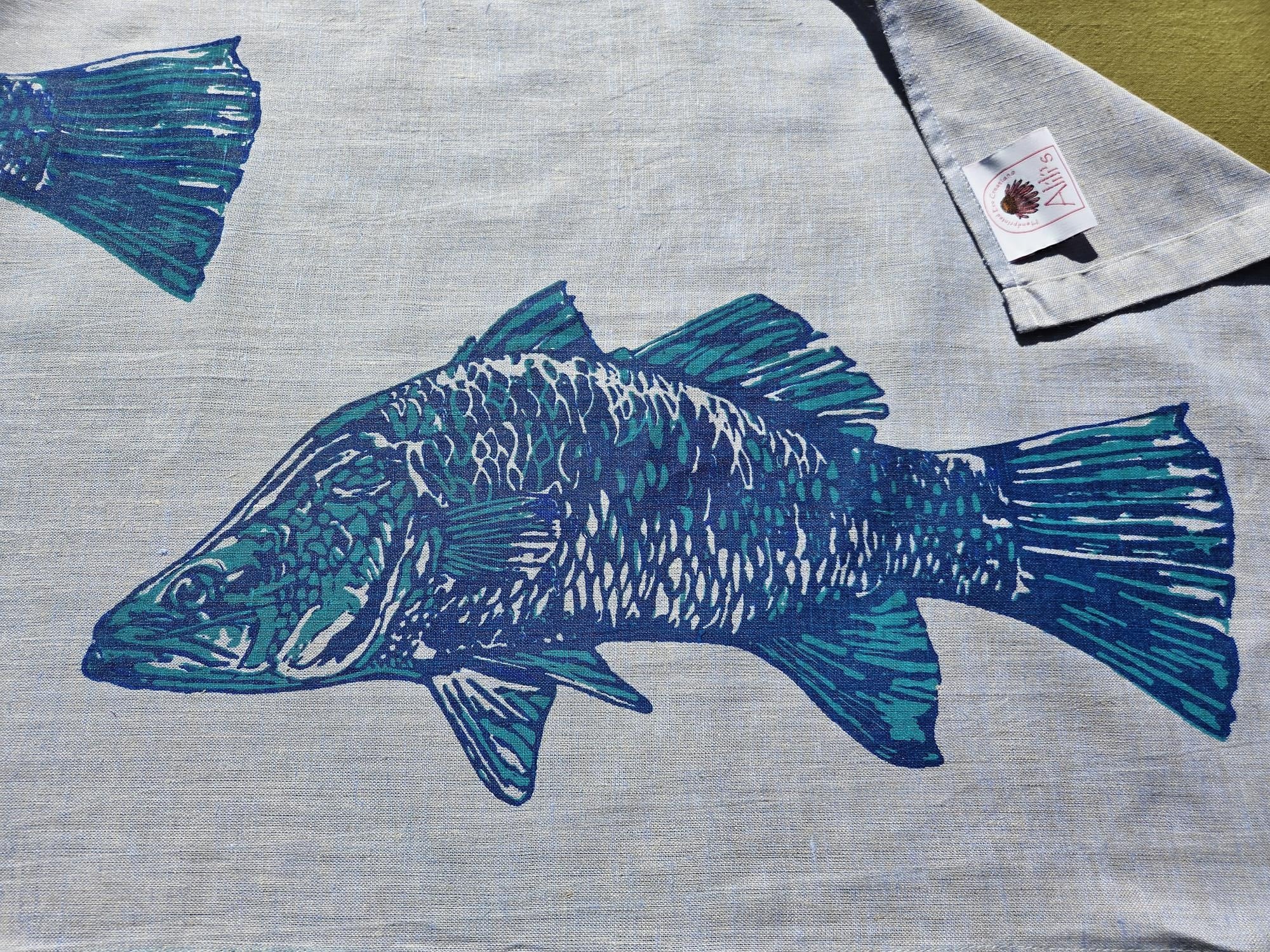 Hand Screen Printed Linen Table Runners-Australian Barramundi