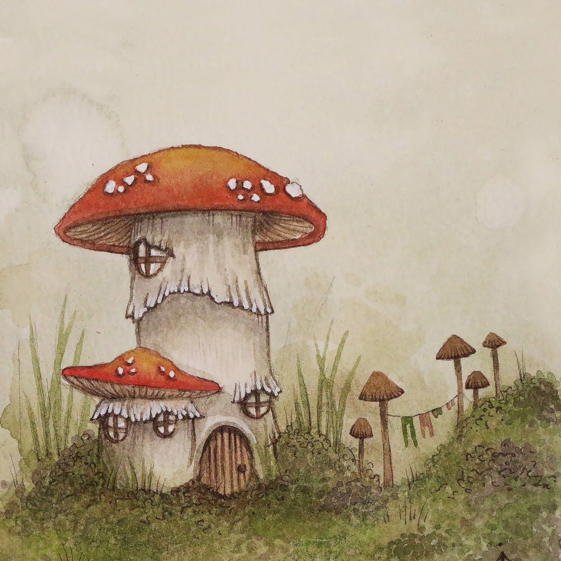 A6 Mini Art Print - Mushroom House
