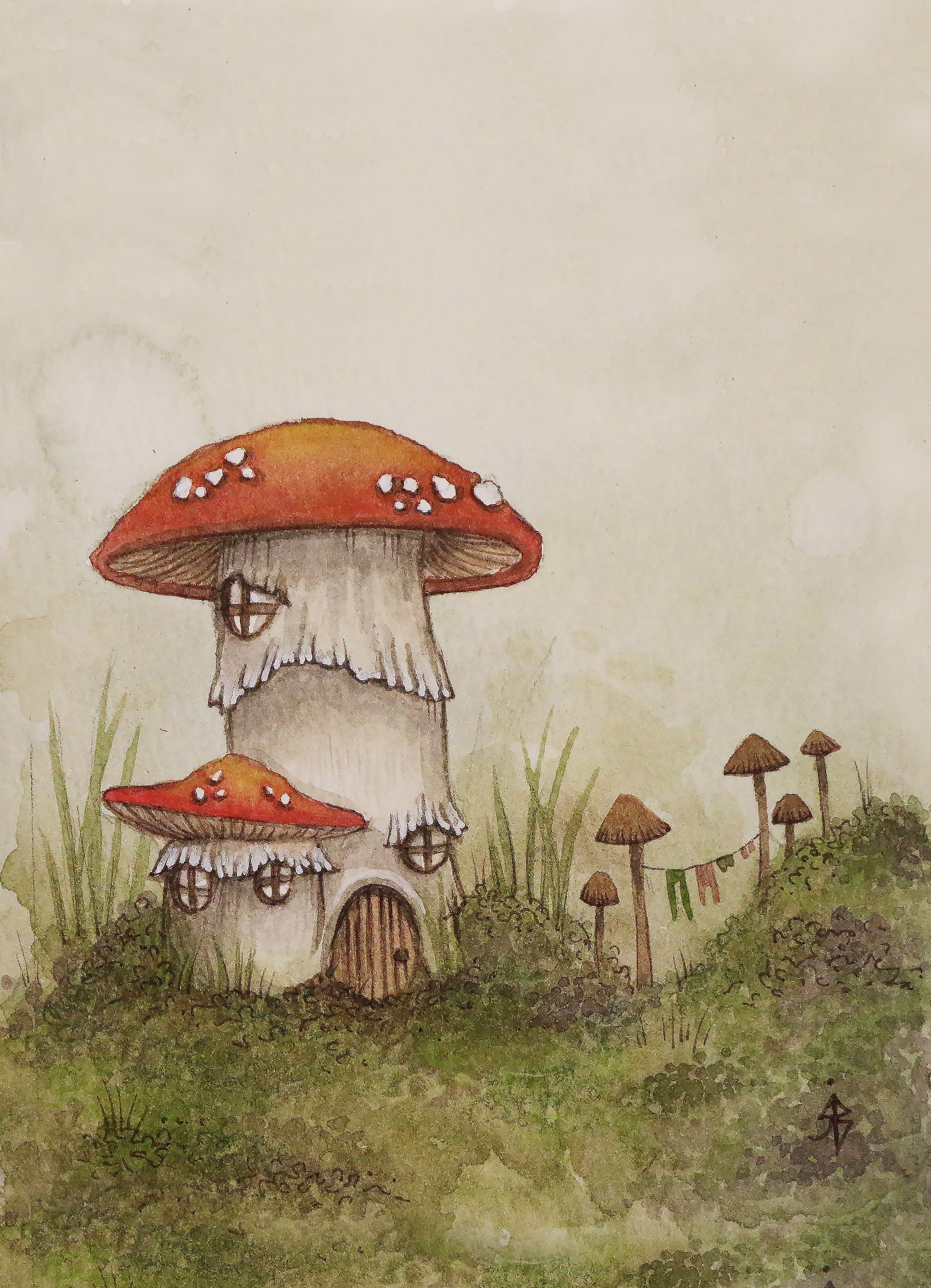 A6 Mini Art Print - Mushroom House
