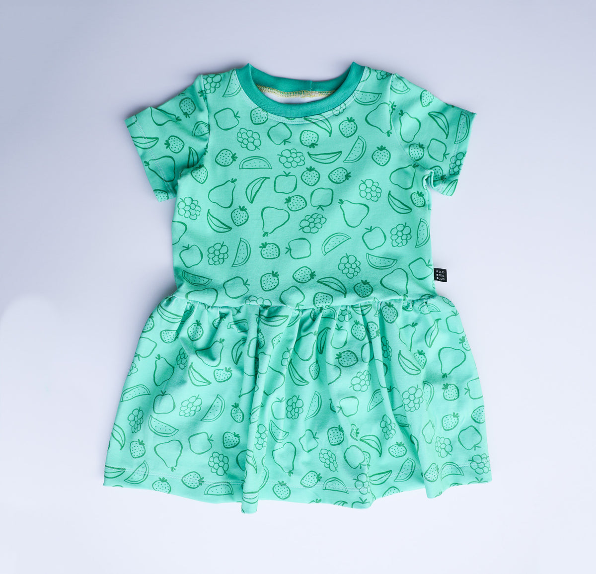 Green fruit salad organic cotton dress 2026-27