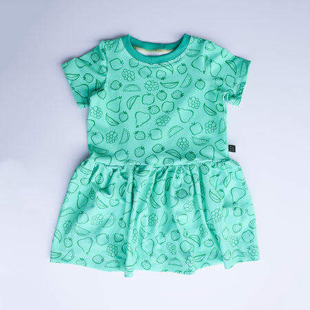 Green fruit salad organic cotton dress 2026-27