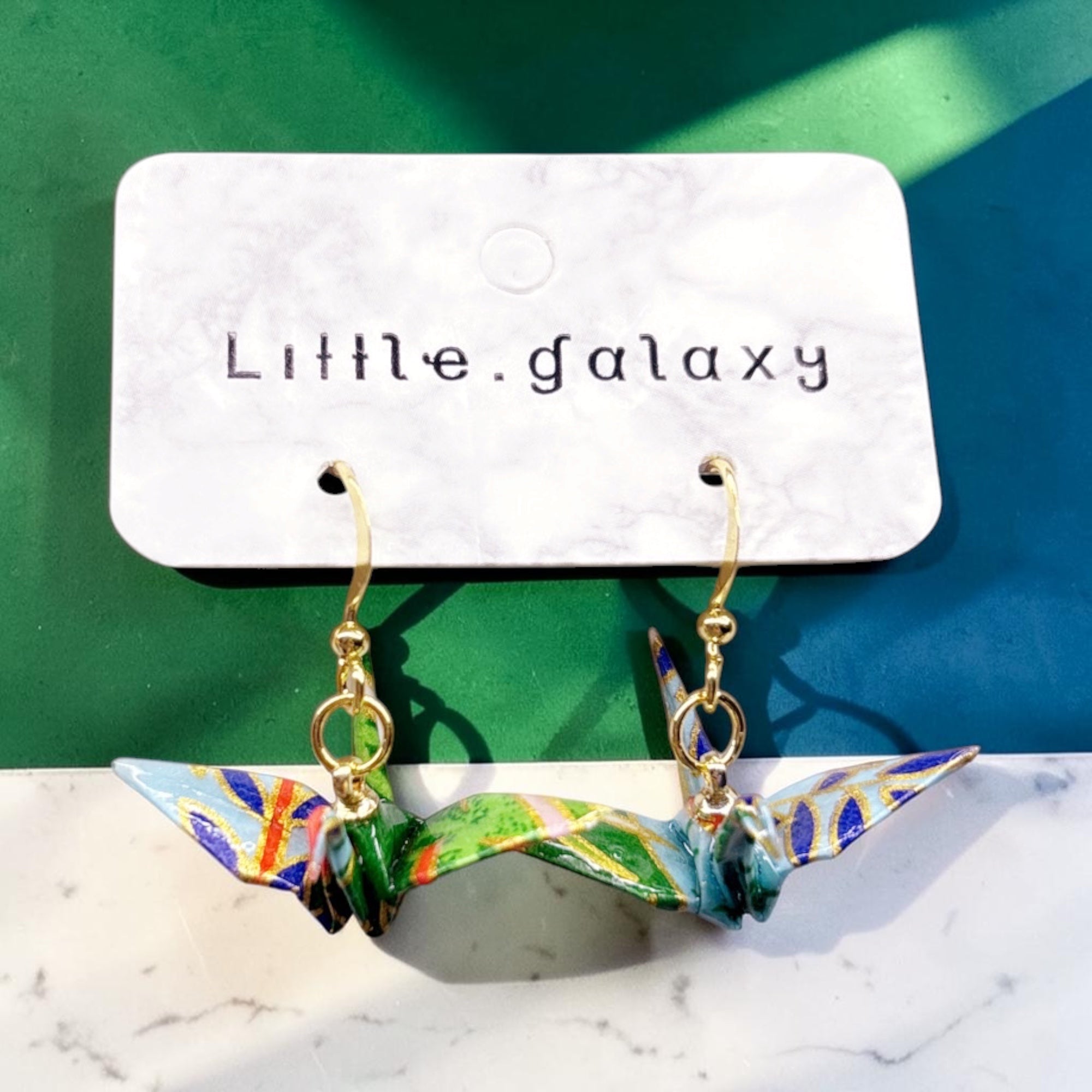Handmade paper origami crane earrings / ear clip on / 14k gold hook