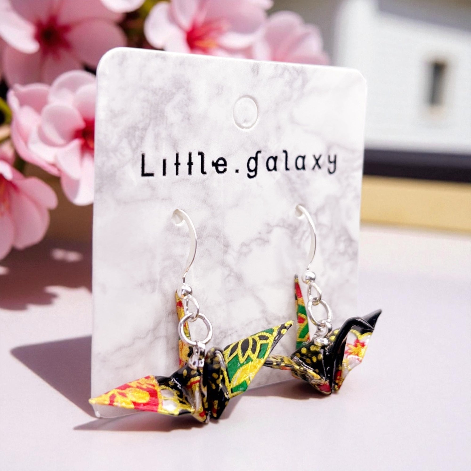 Handmade paper origami crane earrings / ear clip on / 14k gold hook