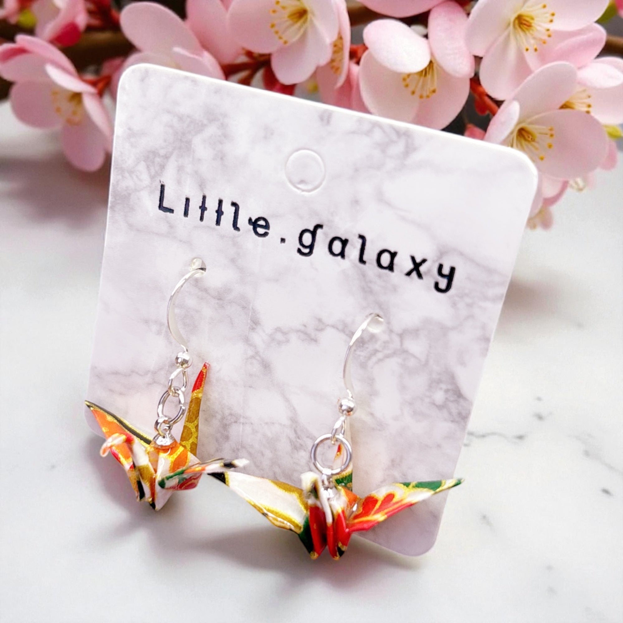 Handmade paper origami crane earrings / ear clip on / 14k gold hook