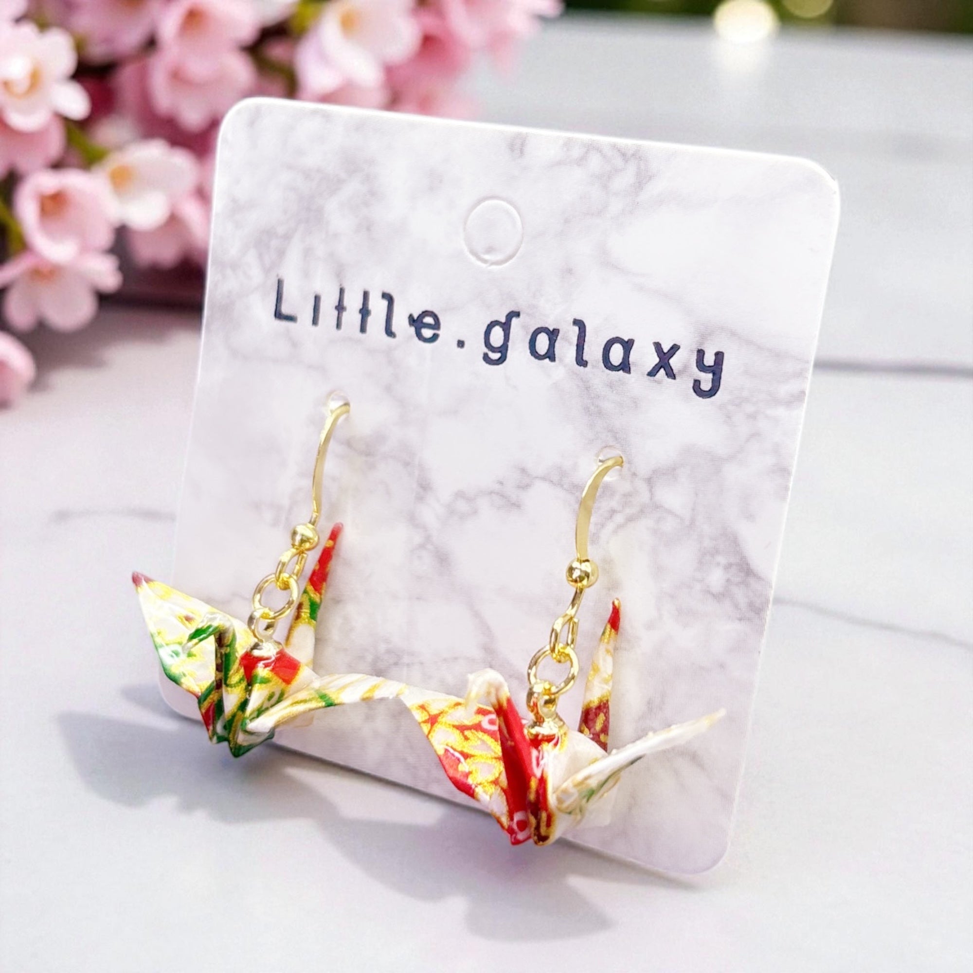 Handmade paper origami crane earrings / ear clip on / 14k gold hook