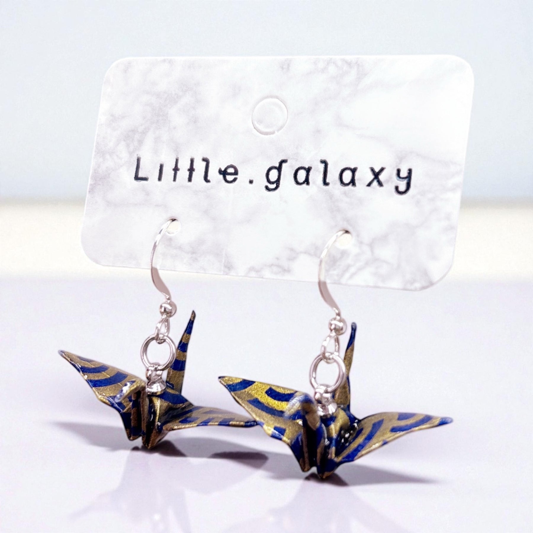 Handmade paper origami crane earrings / ear clip on / 14k gold hook