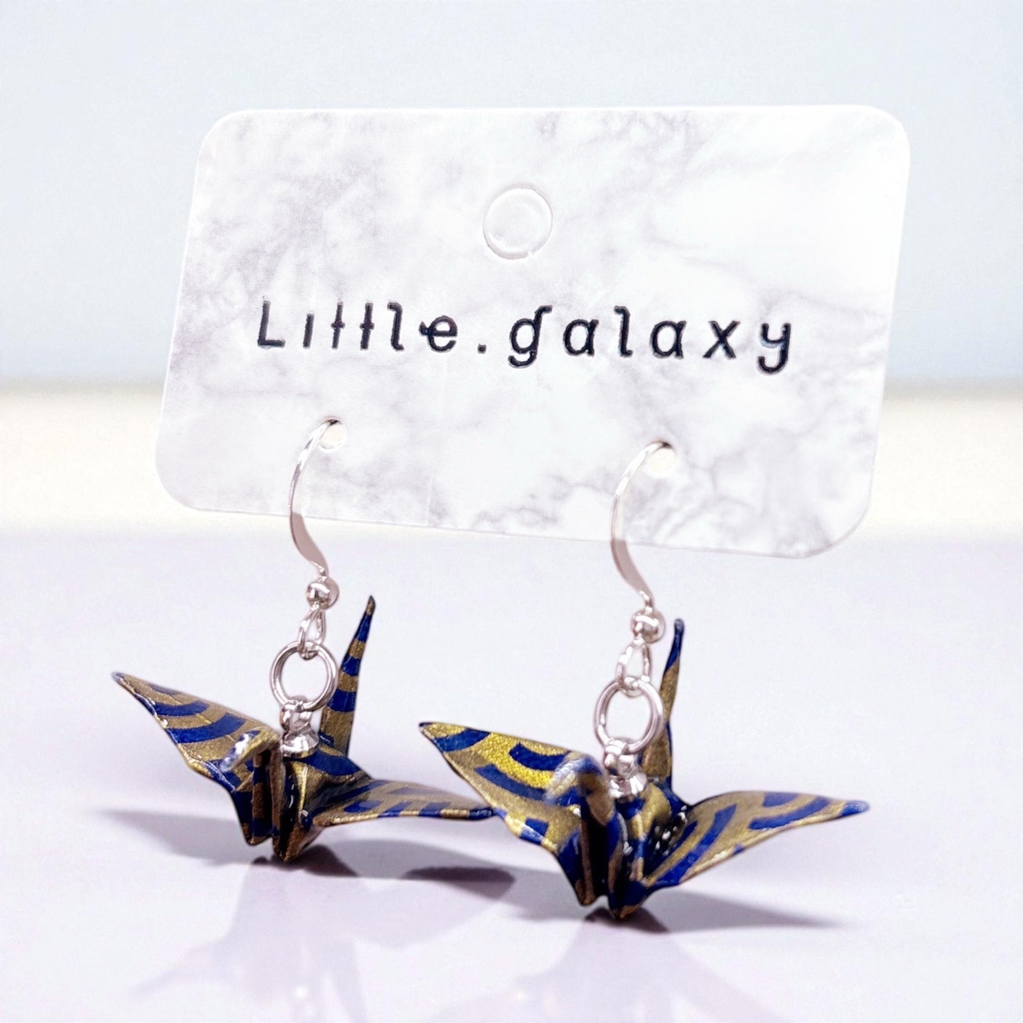 Handmade paper origami crane earrings / ear clip on / 14k gold hook