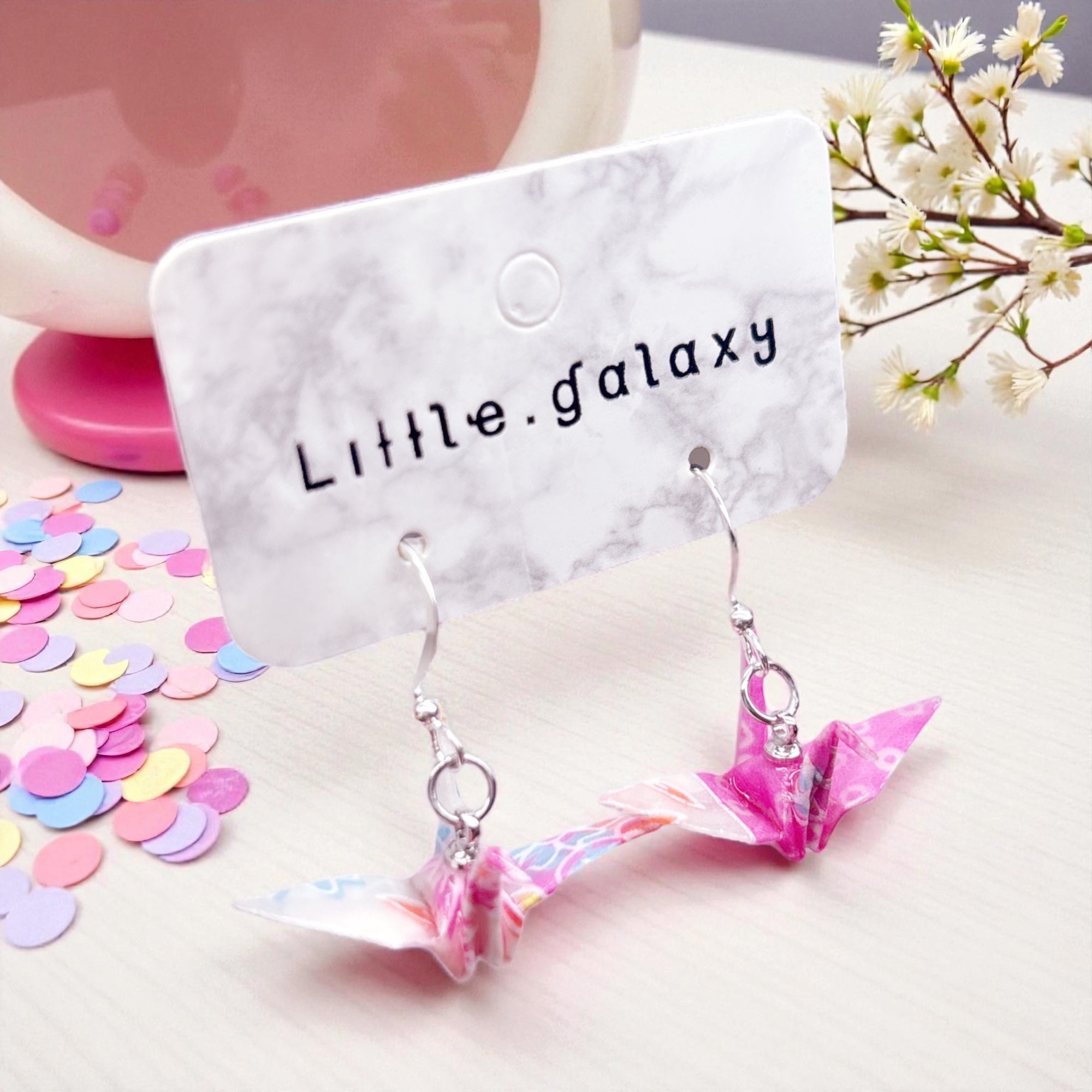 Handmade paper origami crane earrings / ear clip on / 14k gold hook