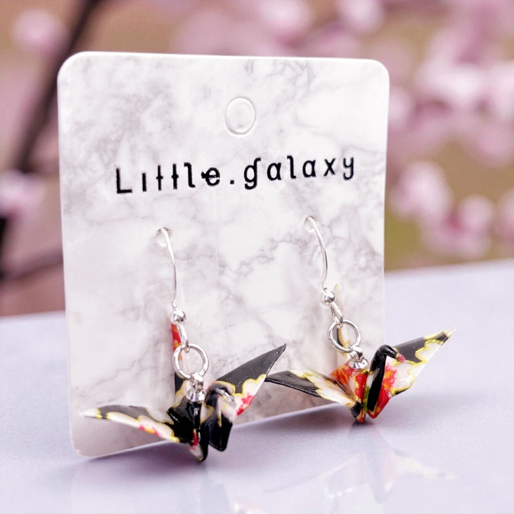 Handmade paper origami crane earrings / ear clip on / 14k gold hook