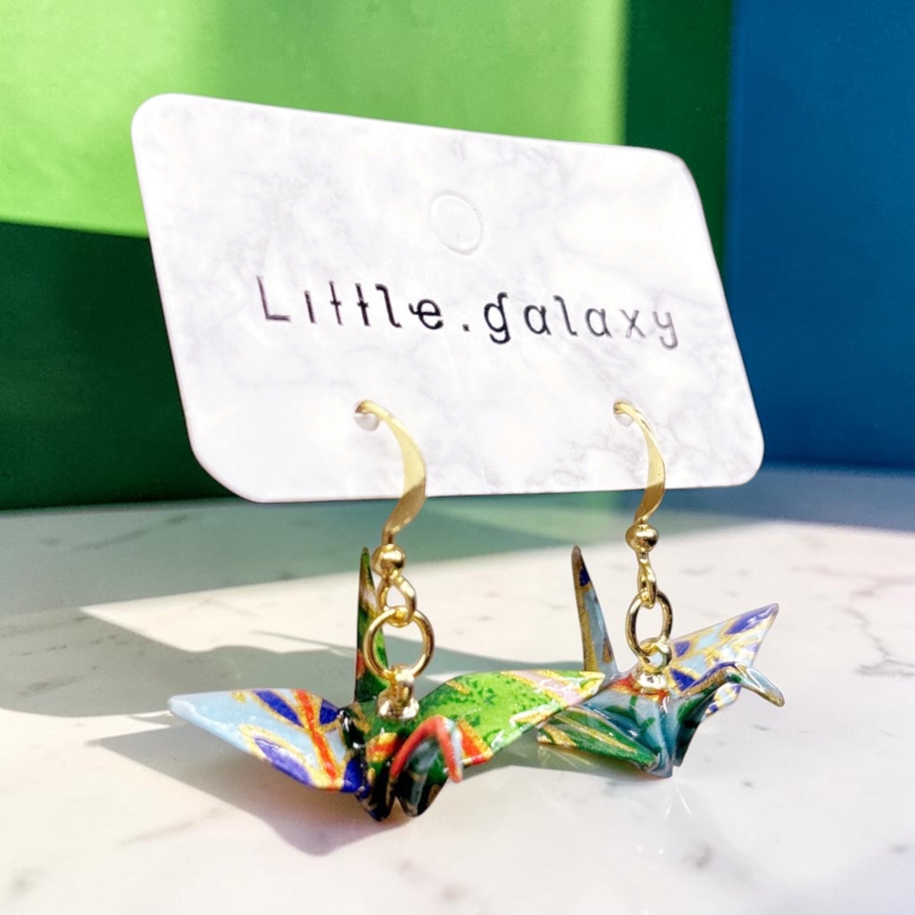Handmade paper origami crane earrings / ear clip on / 14k gold hook