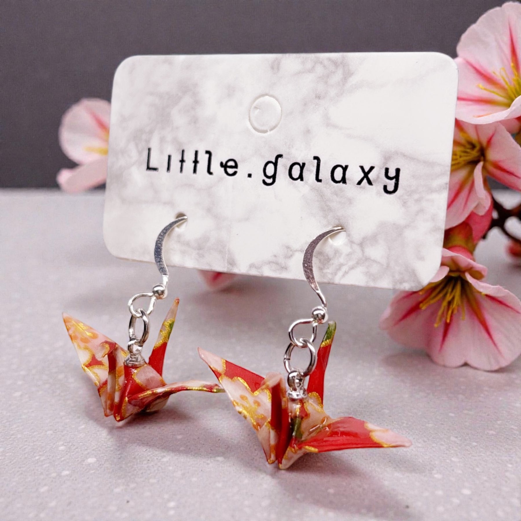 Handmade paper origami crane earrings / ear clip on / 14k gold hook